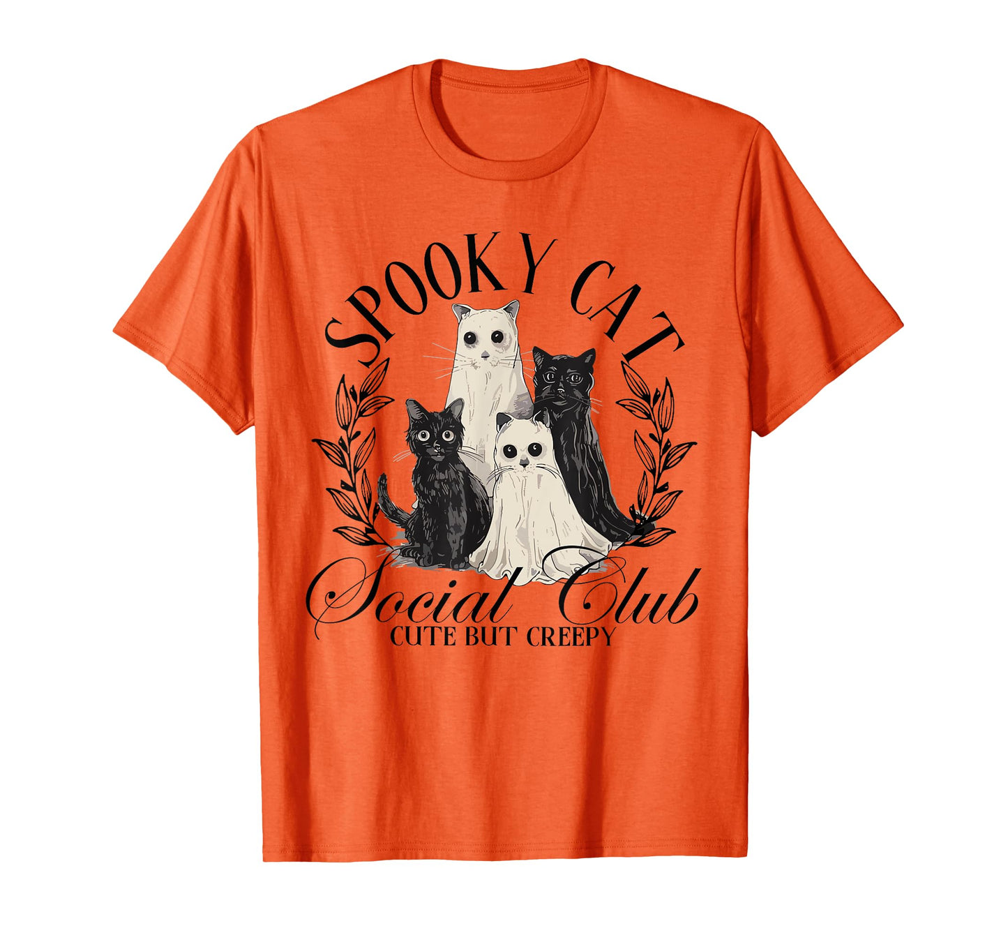 Spooky Cat Social Club Ghost Cat Halloween Gothic Black Cat Men Women Kids T-Shirt