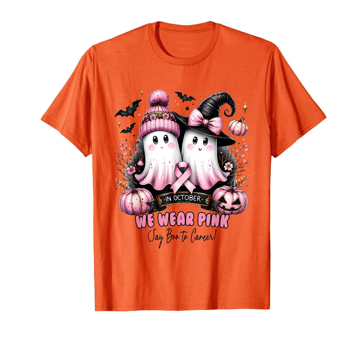 in October We Wear Pink Say Boo to Breast Cancer Awareness T-Shirt