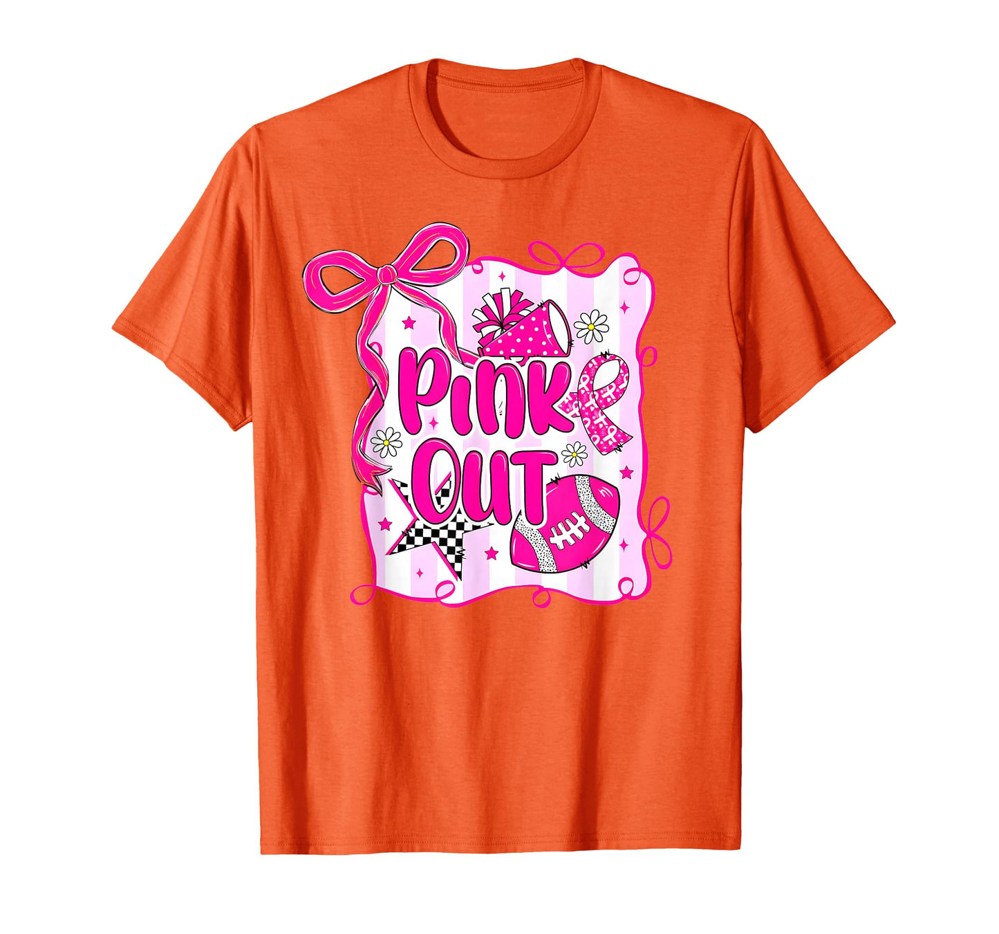 Pink Out Breast Cancer Football Coquette Bow Mom Girls Women T-Shirt