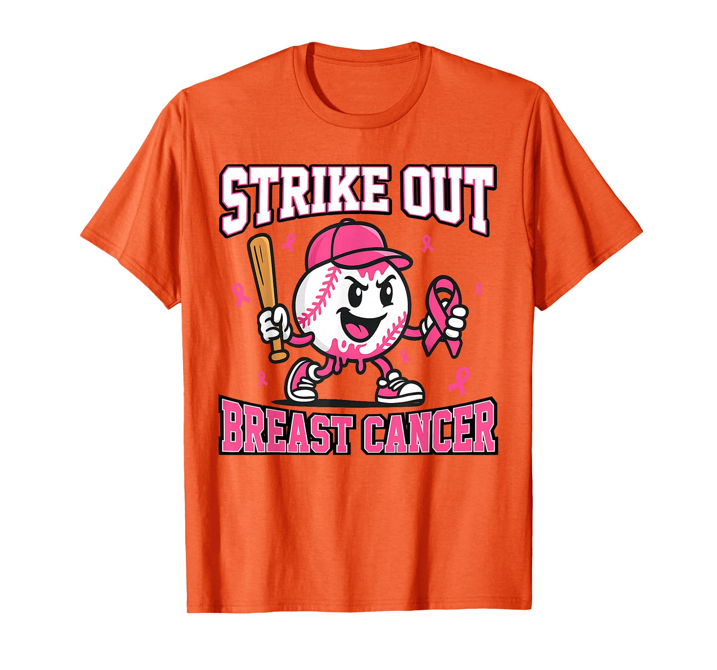 Strike Out Breast Cancer Baseball Ice Cream Drip Pink Ribbon T-Shirt