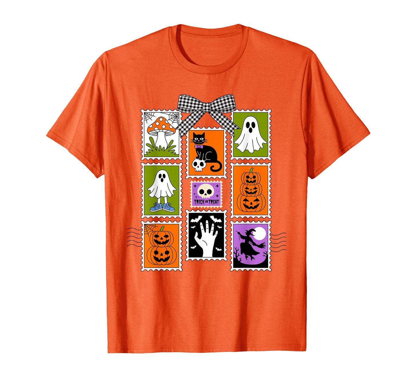 Halloween Stamps Spooky Pumpkin Ghost Cat Witch Skeleton T-Shirt