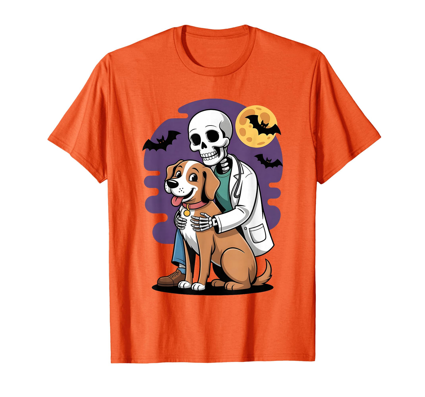 Skeleton Hugging Dog Funny Vet Dog Lover Halloween Men Women T-Shirt