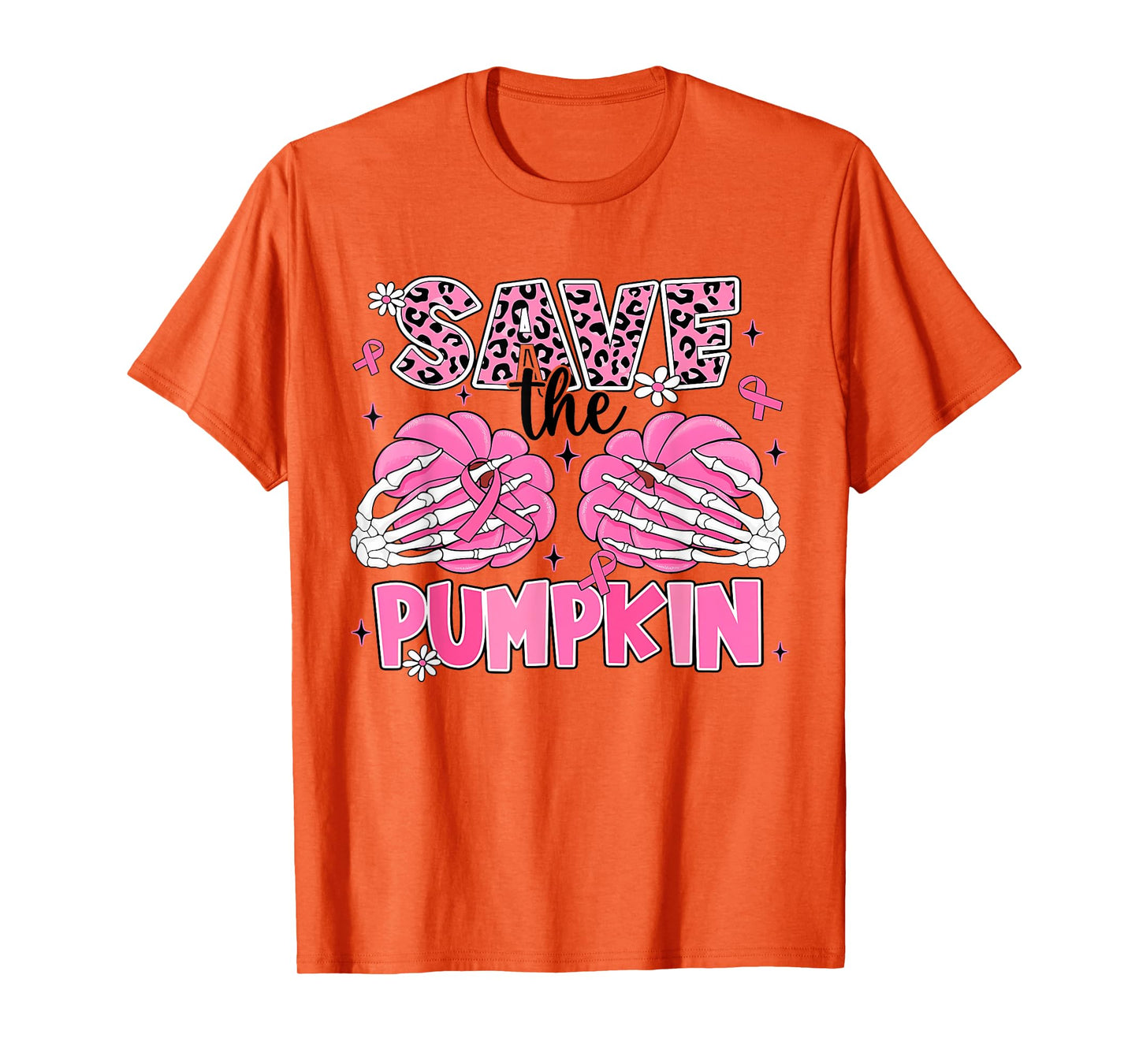 Save The Pumpkins Breast Cancer Awareness Skeleton Halloween T-Shirt