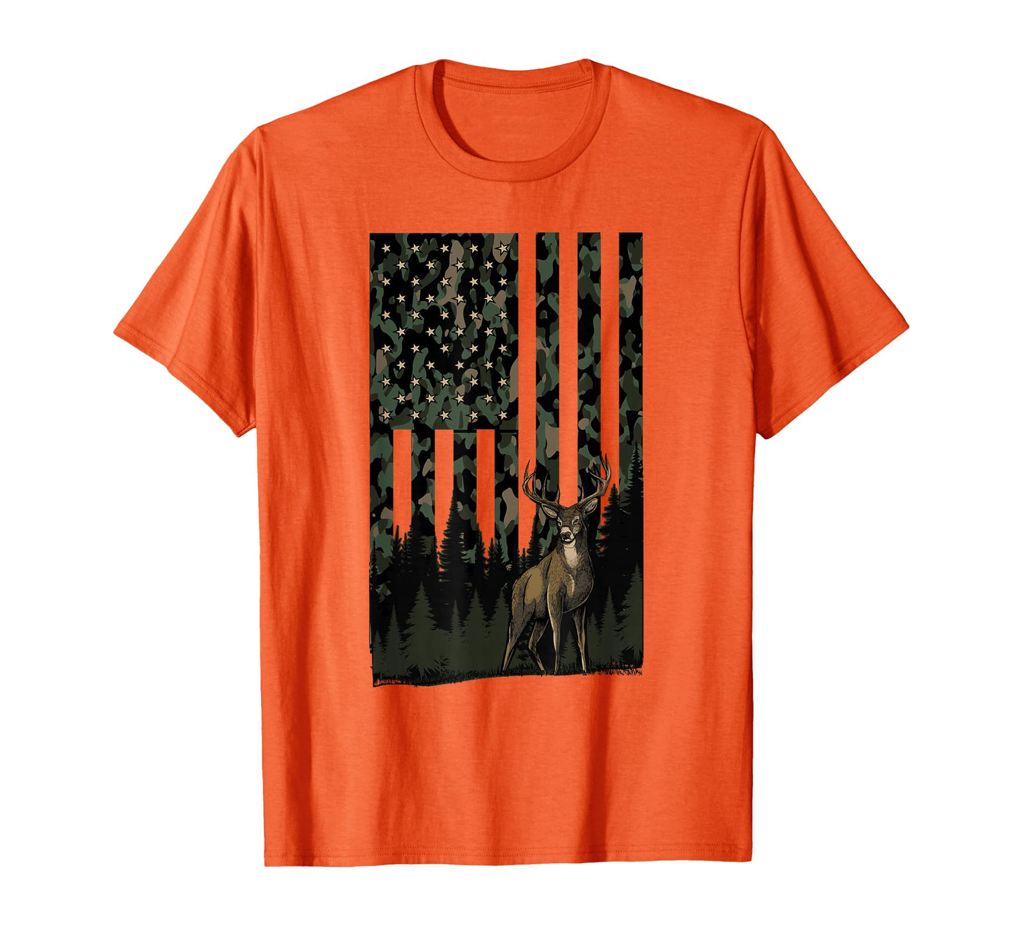 Camo Deer American Flag Patriotic Hunting Graphic USA Flag T-Shirt