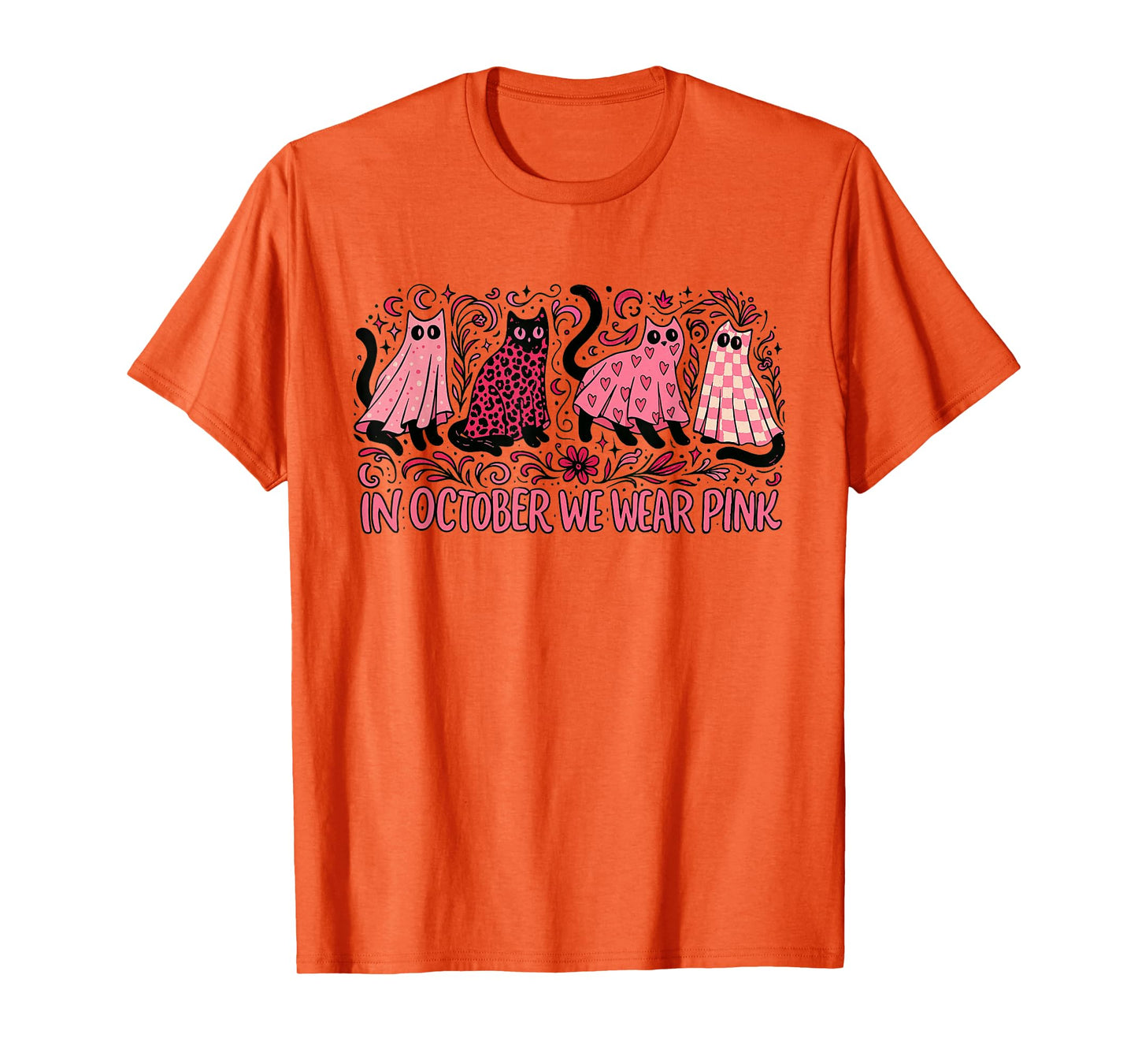 in October We Wear Pink Tee, Breast Cancer Awareness Cat Mom T-Shirt