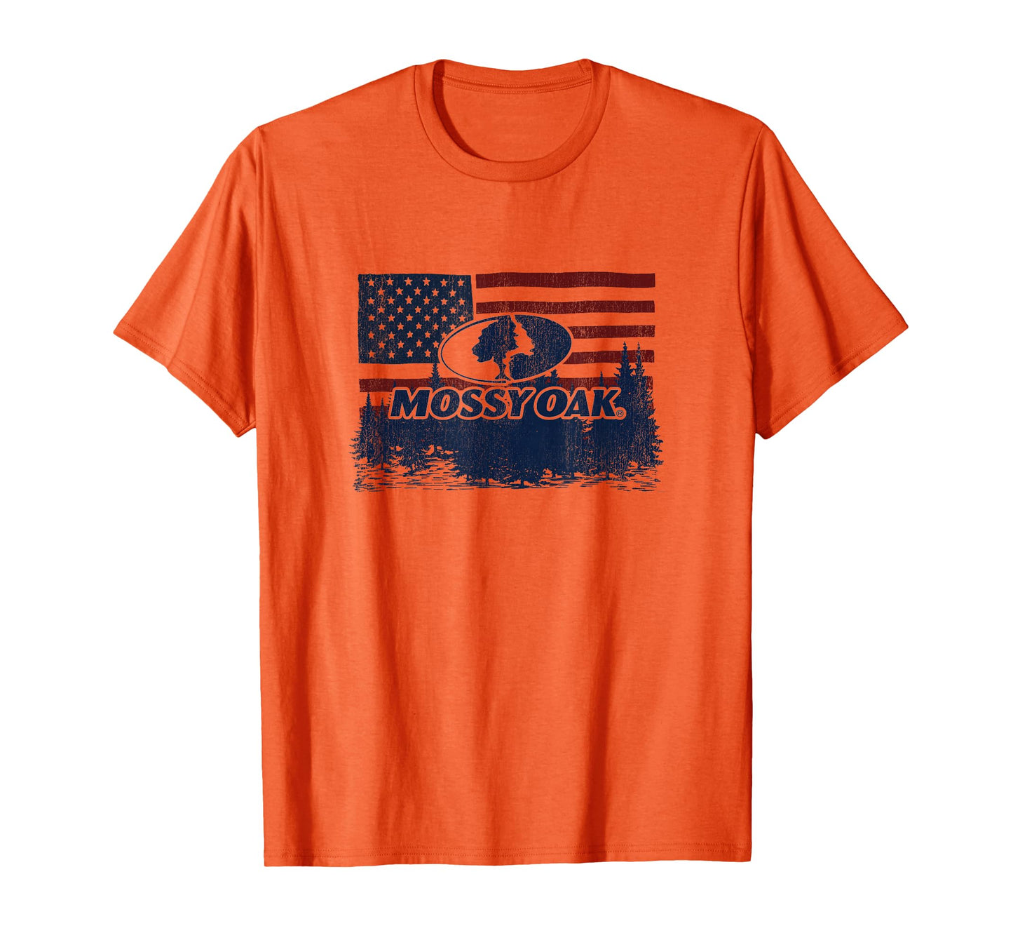 Mossy Oak 4th Of July American Flag Forest Distressed Logo T-Shirt