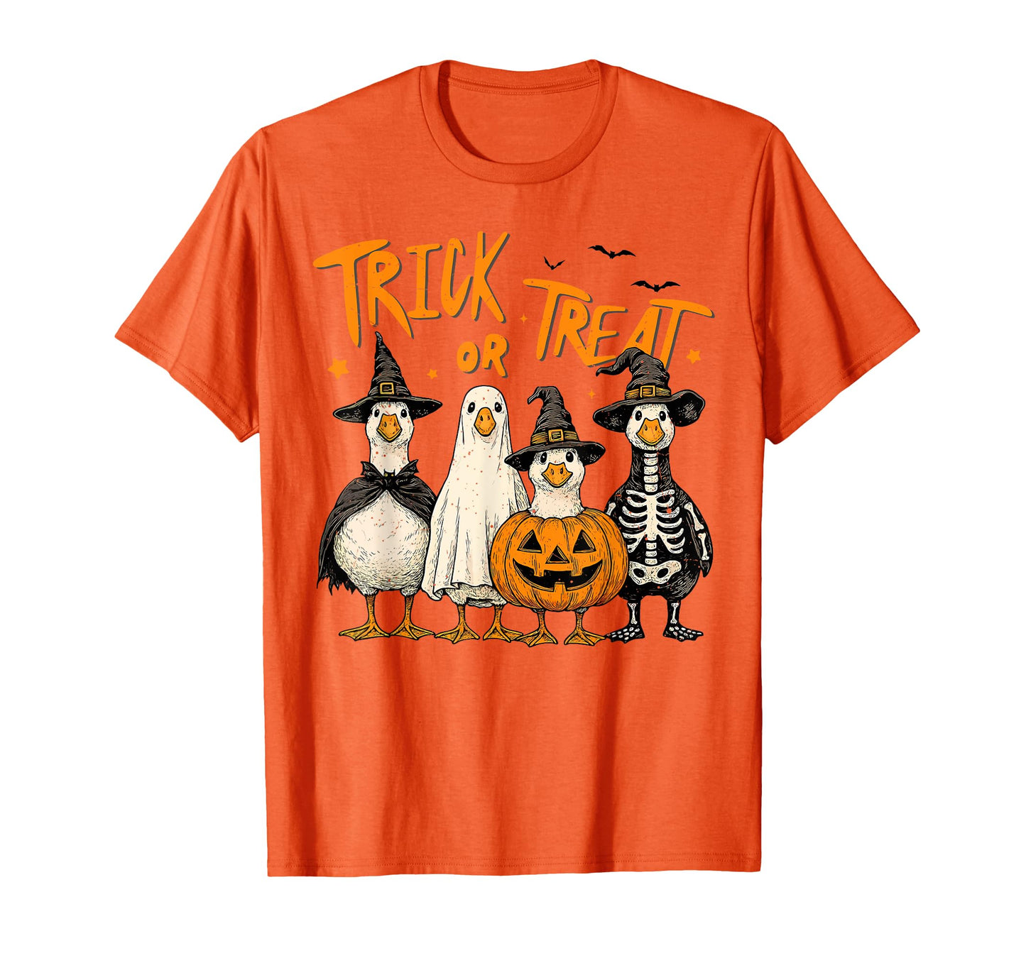 Trick or Treat Funny Halloween Goose Pumpkin Ghost Skeleton T-Shirt