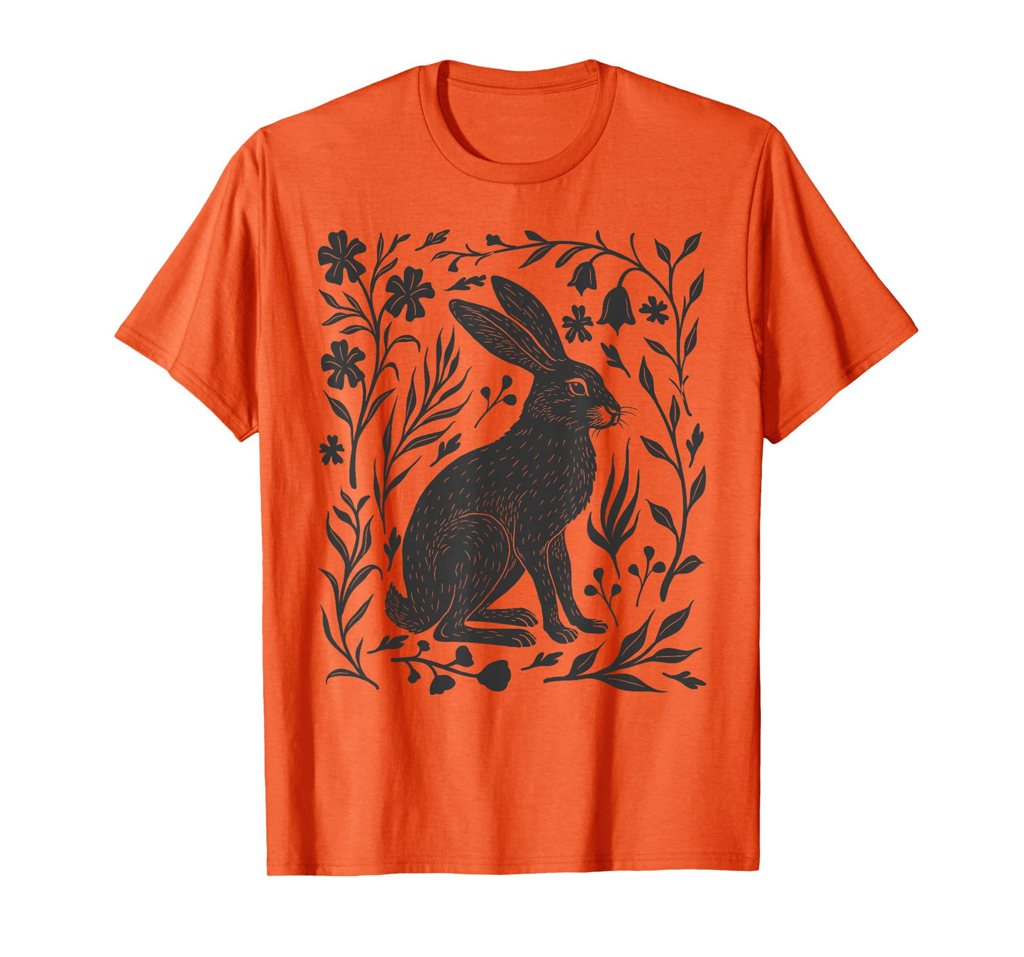Wild Rabbit Hare Linocut Nature Lino Print Folk Art Forest T-Shirt