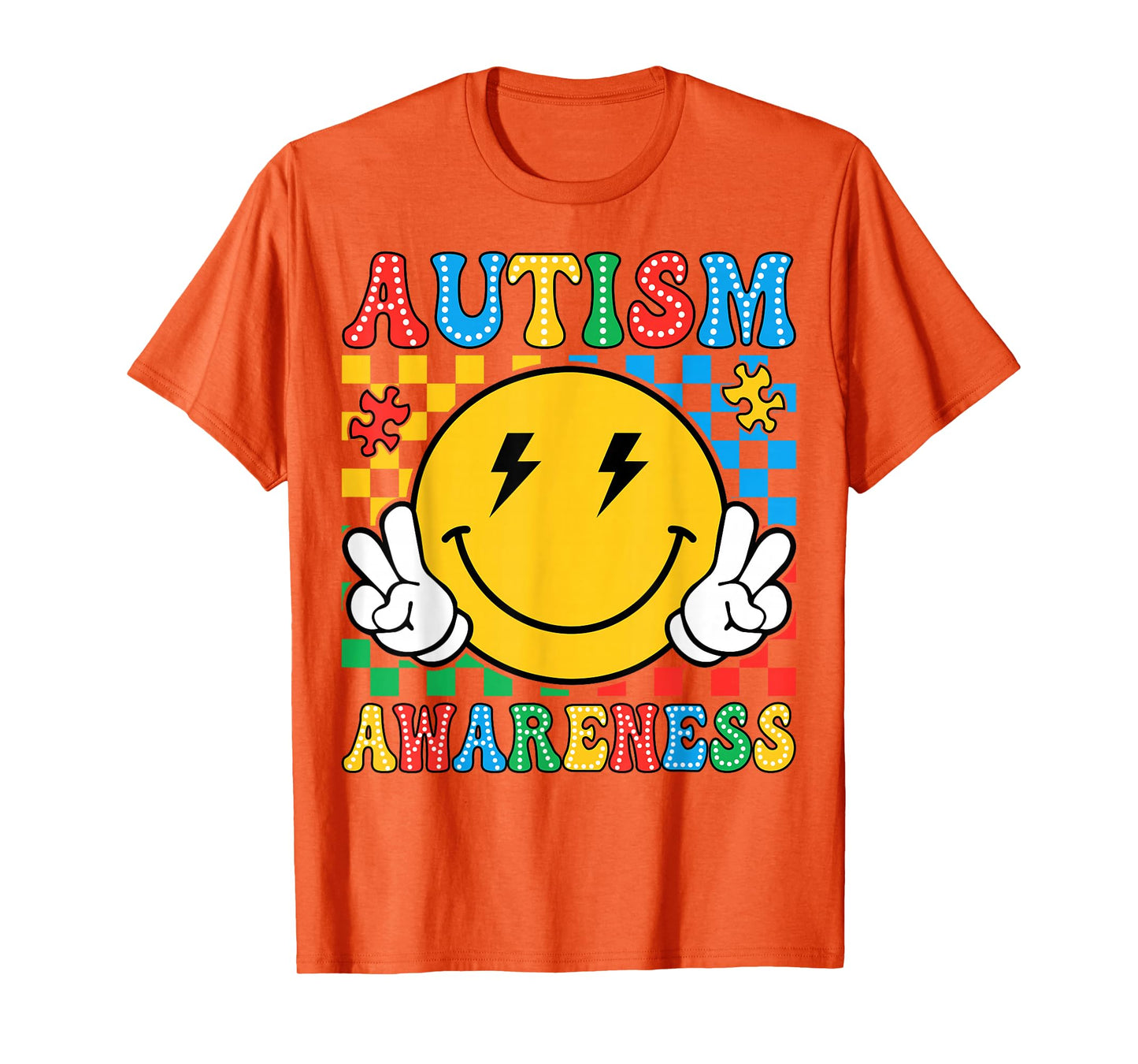 Retro Groovy Autism Awareness Smile Men Women Kids T-Shirt