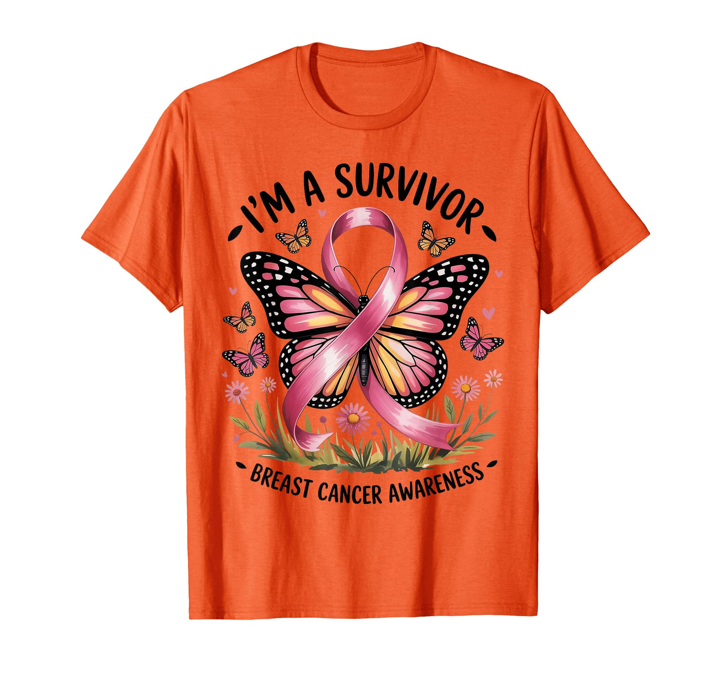 I'm A Survivor Breast Cancer Awareness Pink Ribbon Butterfly T-Shirt