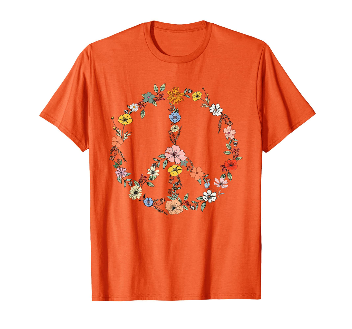 Retro Floral Peace Sign Boho Women Teens Girls Trendy Hippie T-Shirt