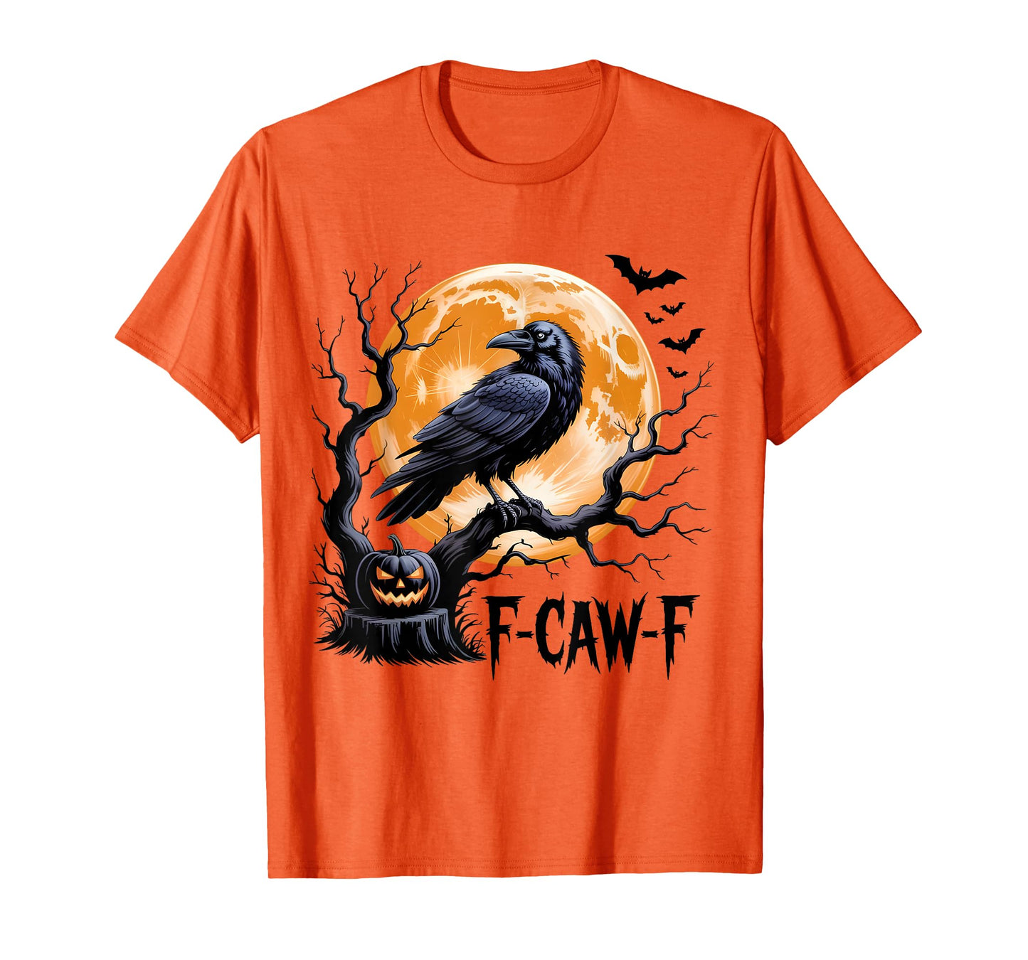 Black Crow Moon F-Caw-F Funny Retro Bird Bat Halloween Humor T-Shirt