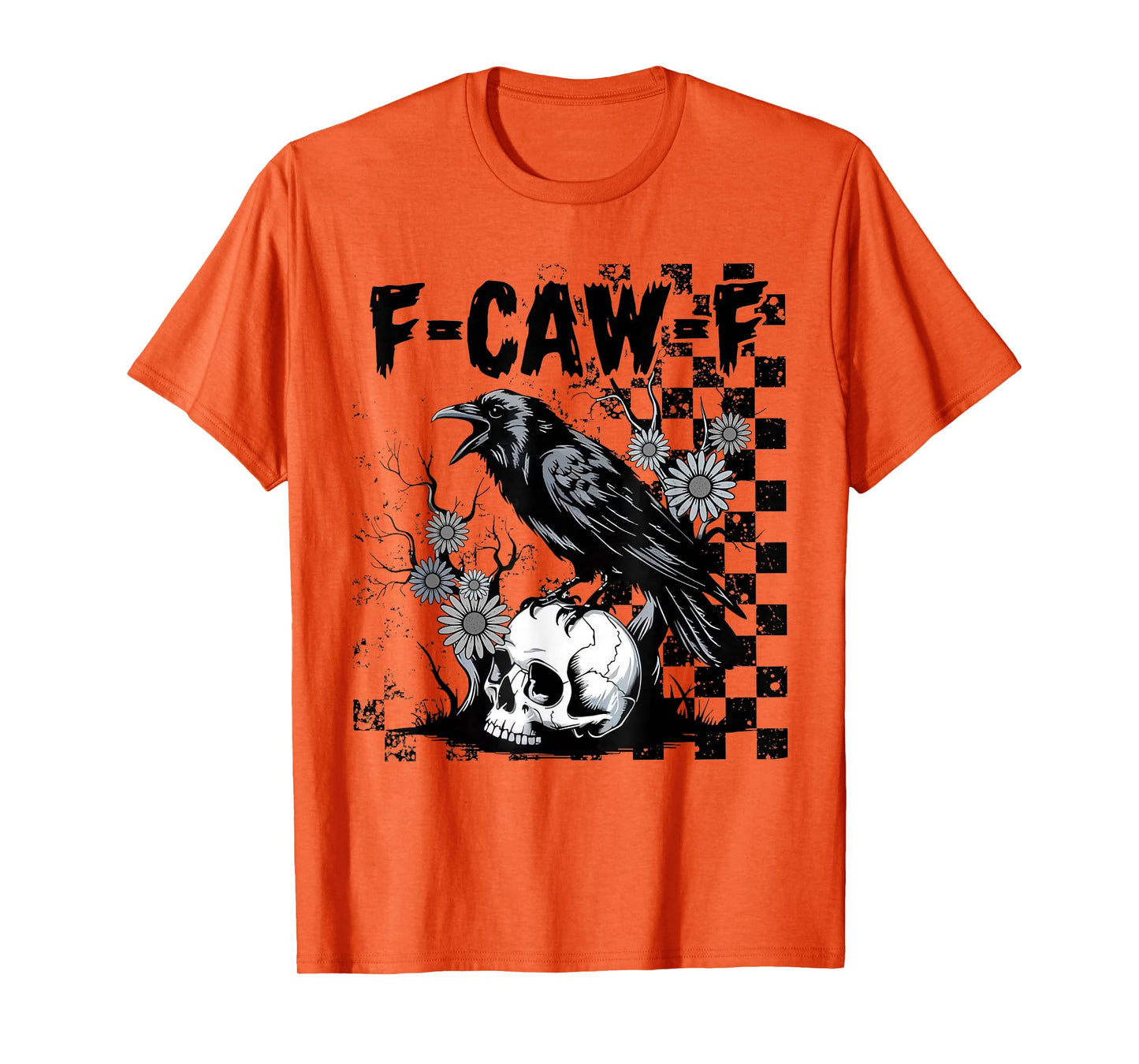Funny Black Crow F-Caw-F Skull Flower Halloween T-Shirt
