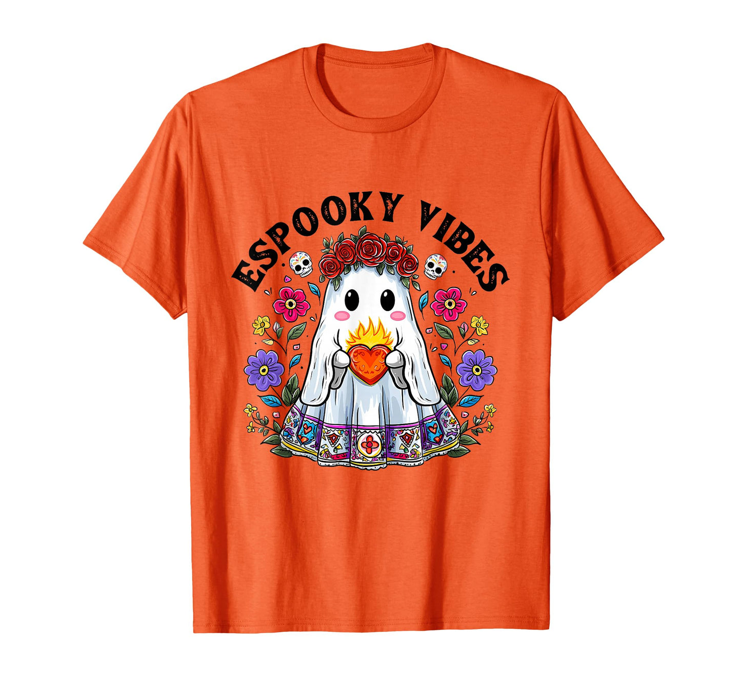 Espooky Vibes Halloween Floral Ghost Spanish Mexican Teacher T-Shirt