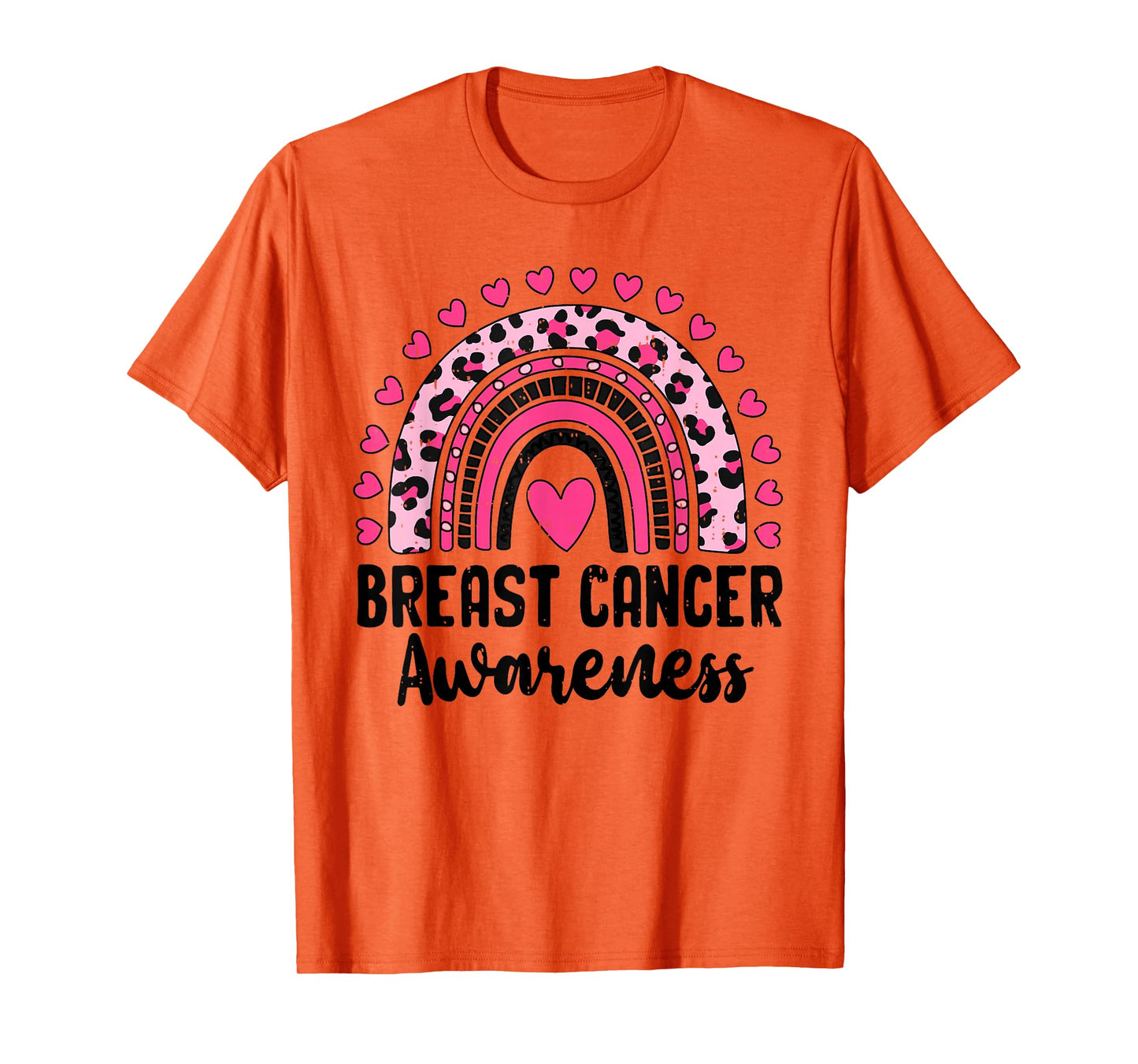 Breast Cancer Awareness Rainbow Leopard Pink Ribbon Womens T-Shirt