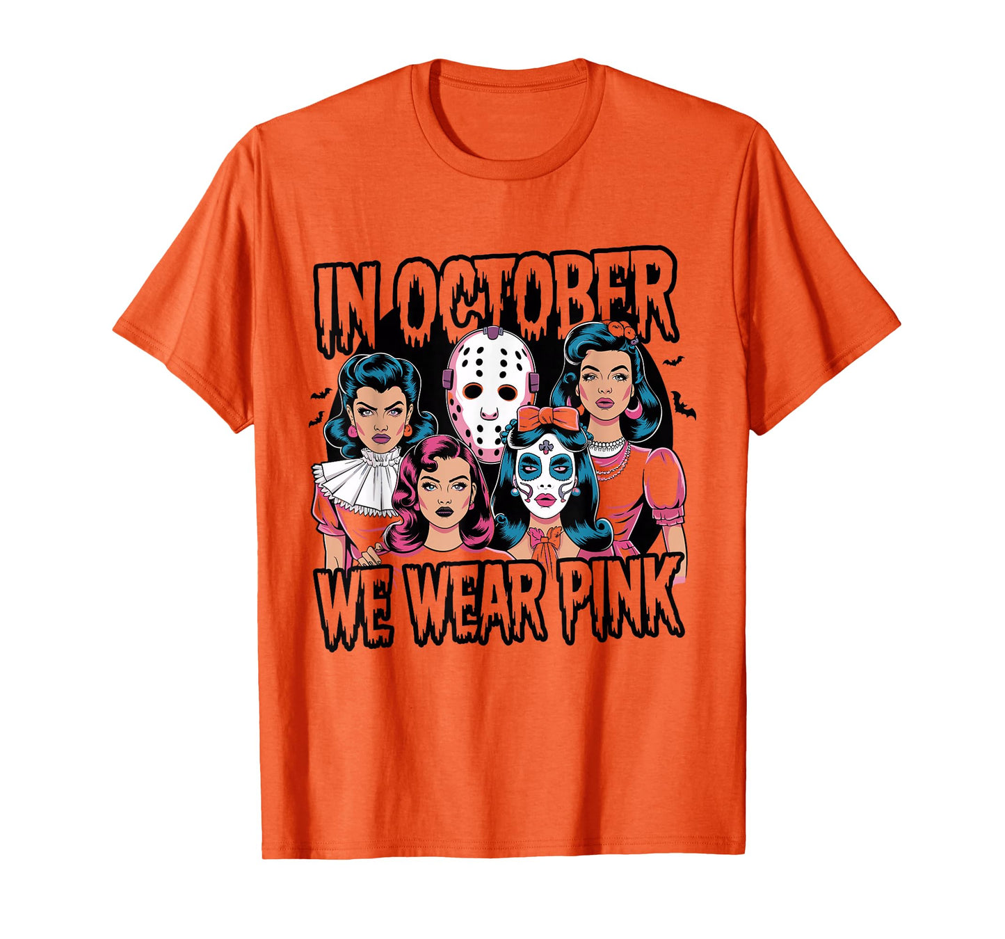 In October We Wear Pink Horror Breast Cancer Awareness T-Shirt