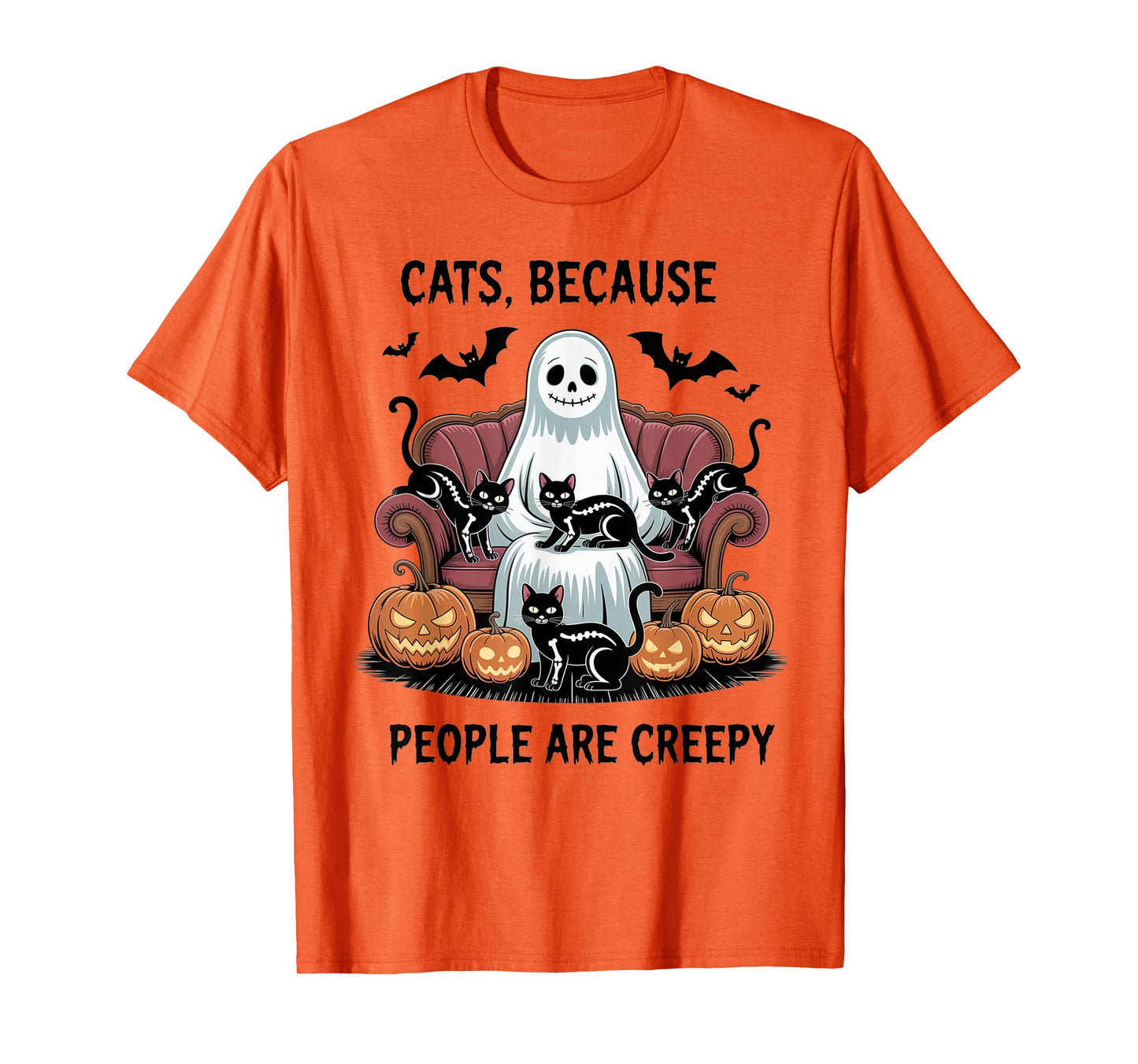 Cats Because People are Creepy Ghost Halloween Cat Mom Kids T-Shirt