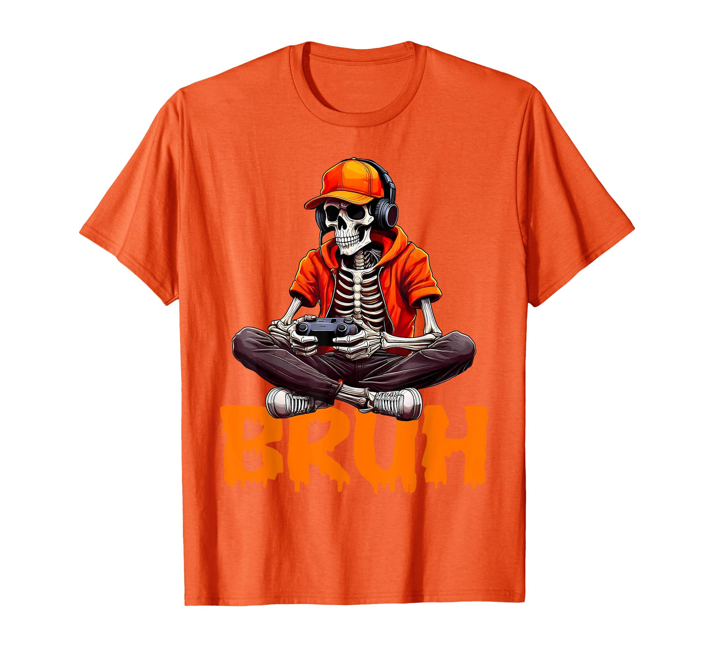 Bruh Halloween Boys Kids Gamer Mens Skeleton Video Gaming T-Shirt