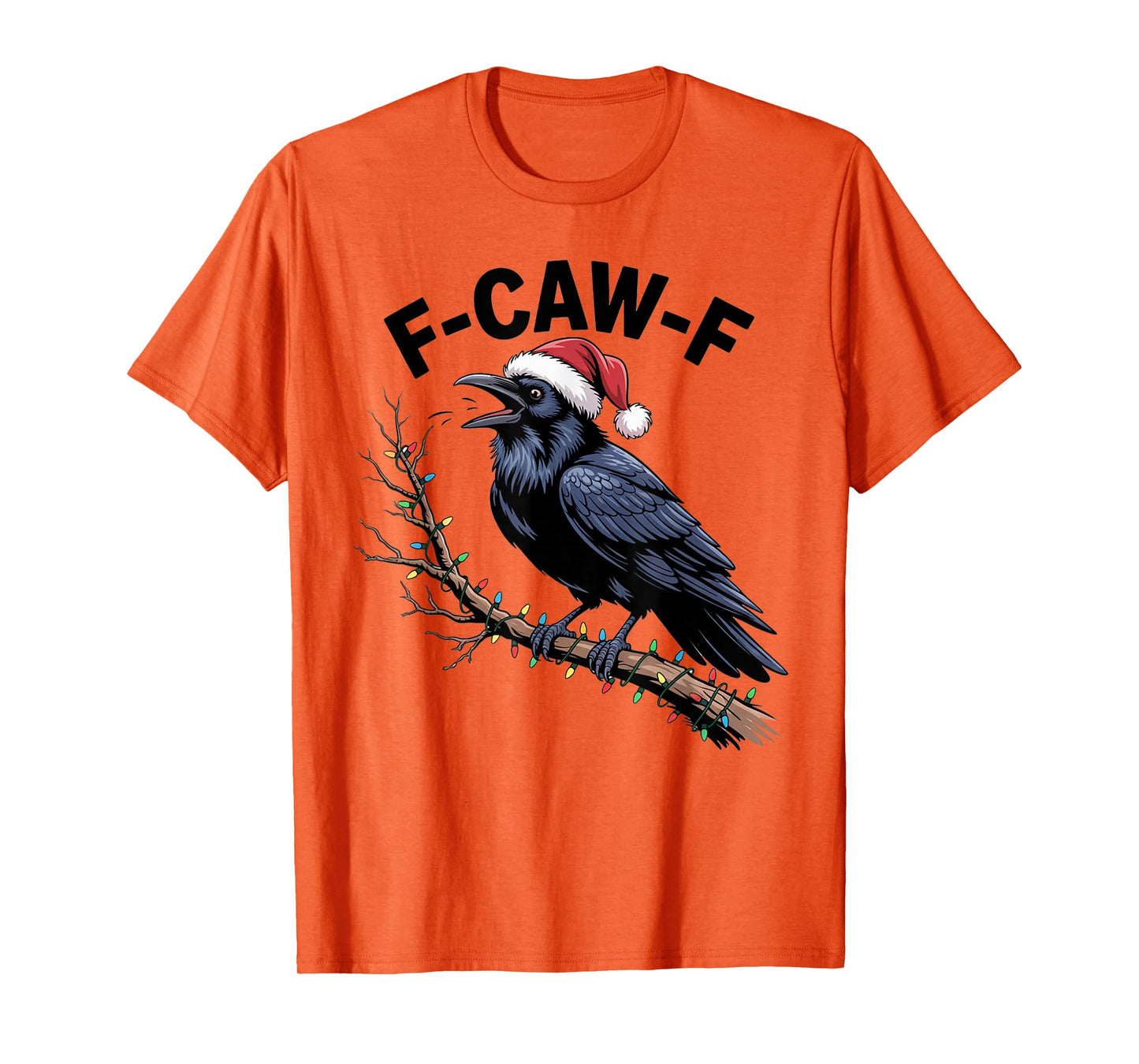 Black Crow F-Caw-F Funny Retro Christmas Lights Santa hat T-Shirt