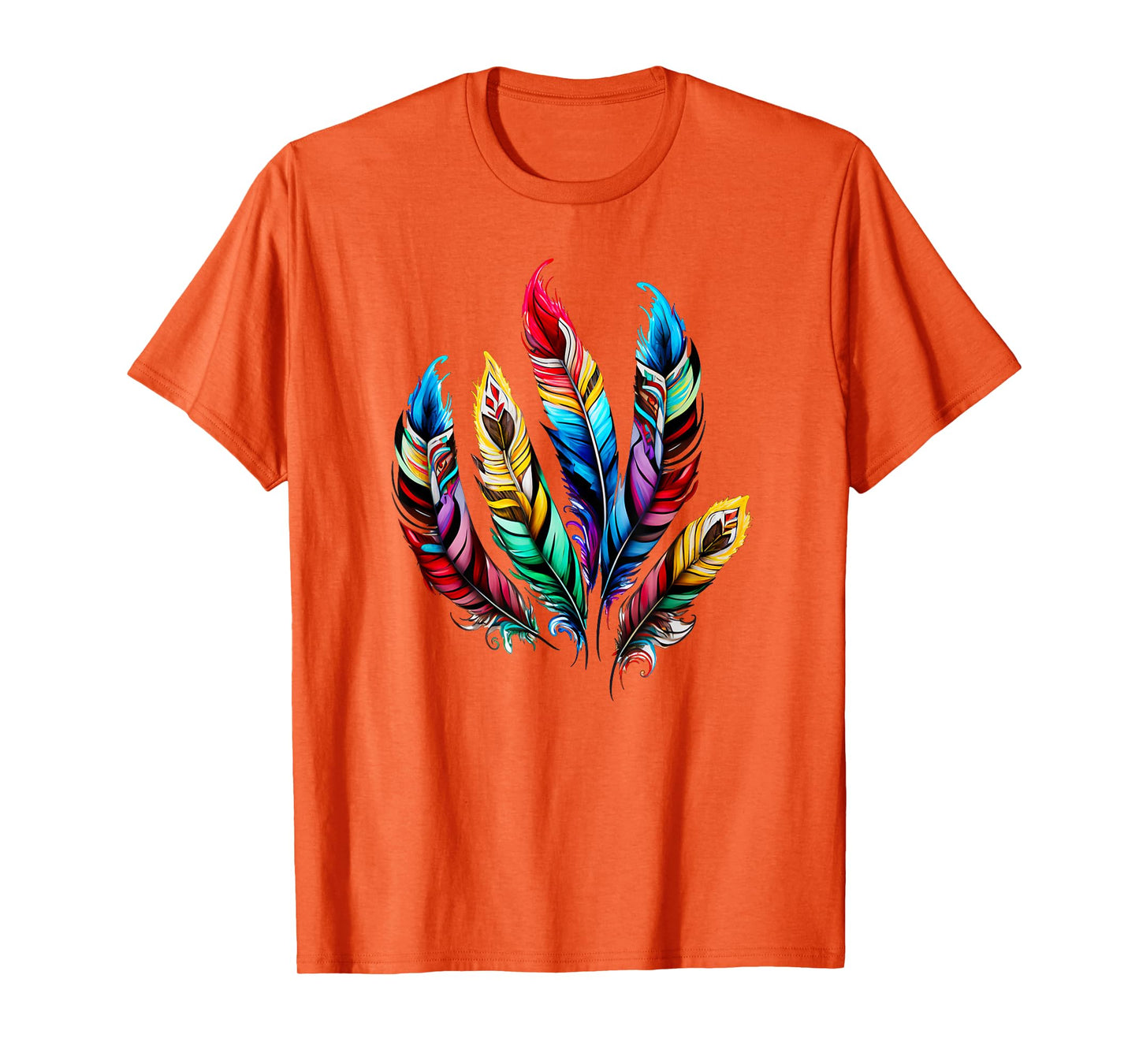 Colorful feathers boho ethnic style Indian bird pattern love T-Shirt