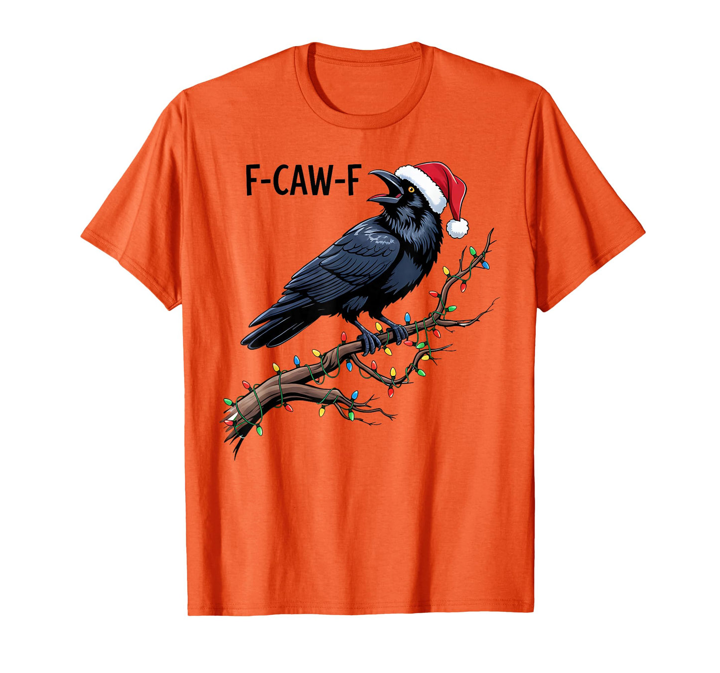 Black Crow F-Caw-F Funny Retro Christmas Lights Santa hat T-Shirt