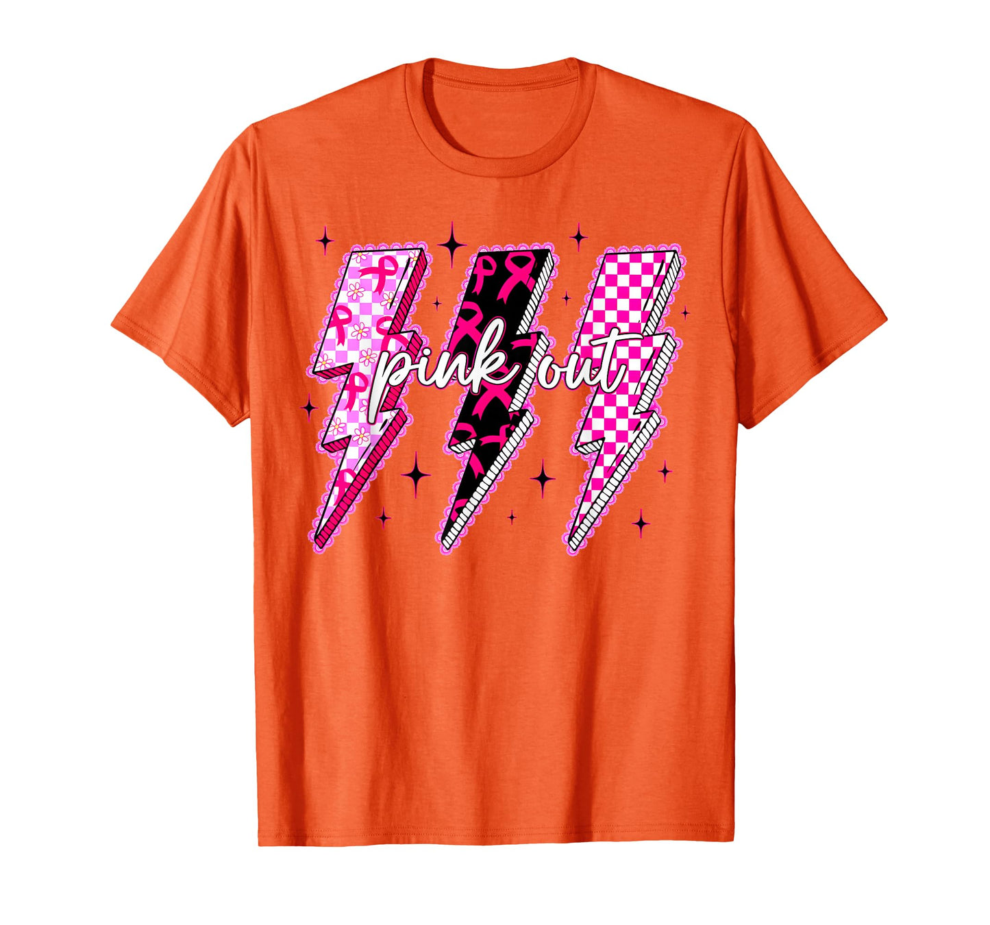 Pink Out Lightning Bolt Ribbon Breast Cancer Men Women Kid T-Shirt