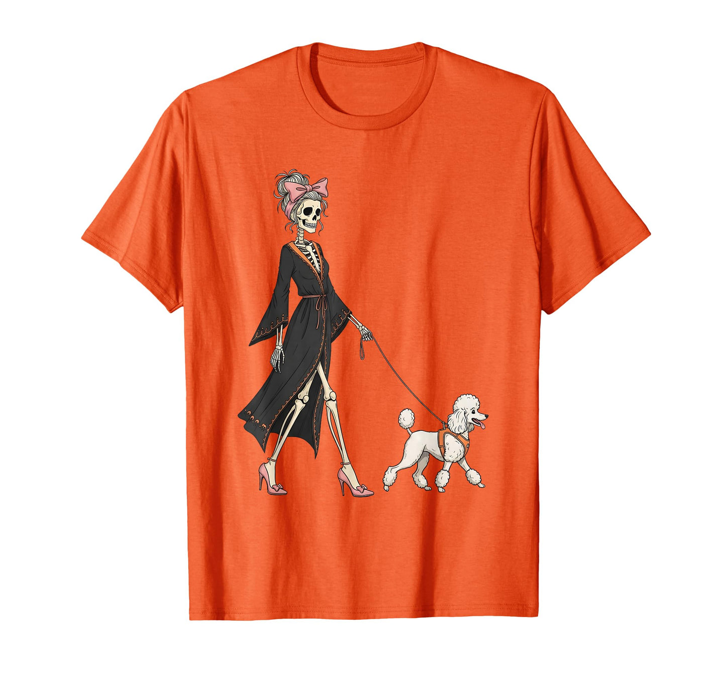 Skeleton Poodle Dog Walking Halloween Women T-Shirt
