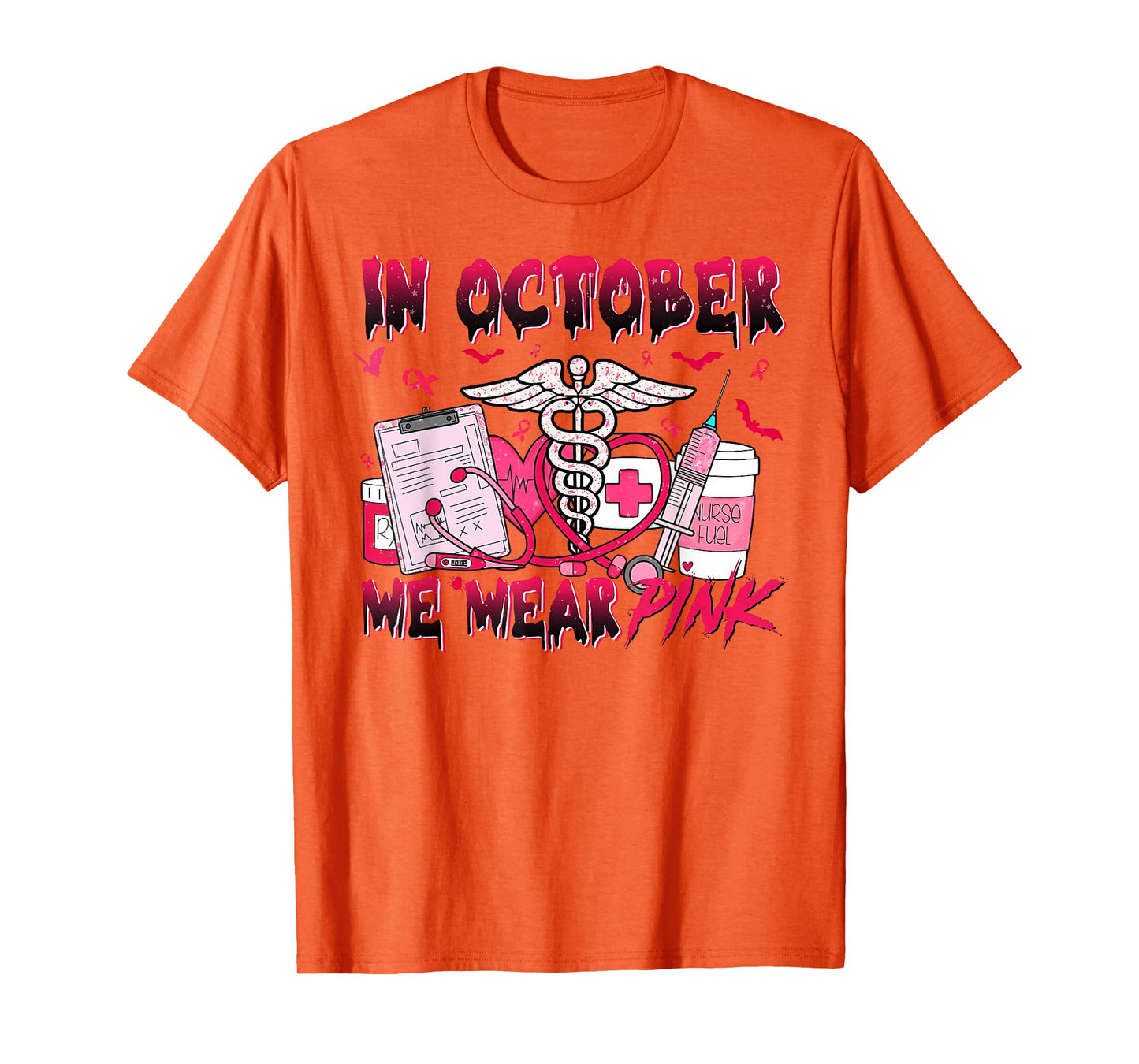 in October We Wear Pink Phlebotomist Nurse Breast Cancer T-Shirt
