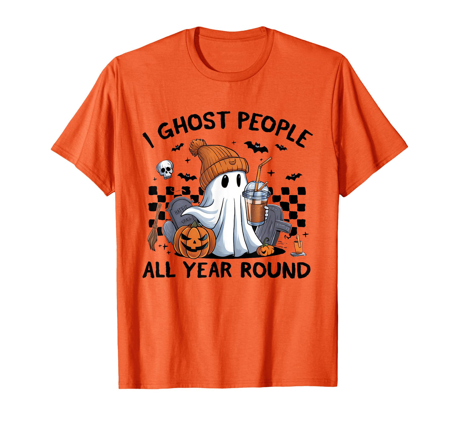 I Ghost People All Year Round Halloween Coffee Lover Outfit T-Shirt