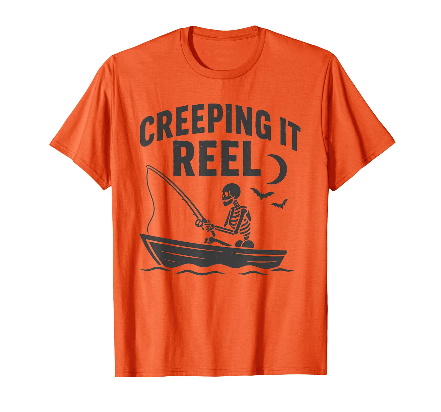 Creeping It Reel Halloween and Fishing Skeleton T-Shirt