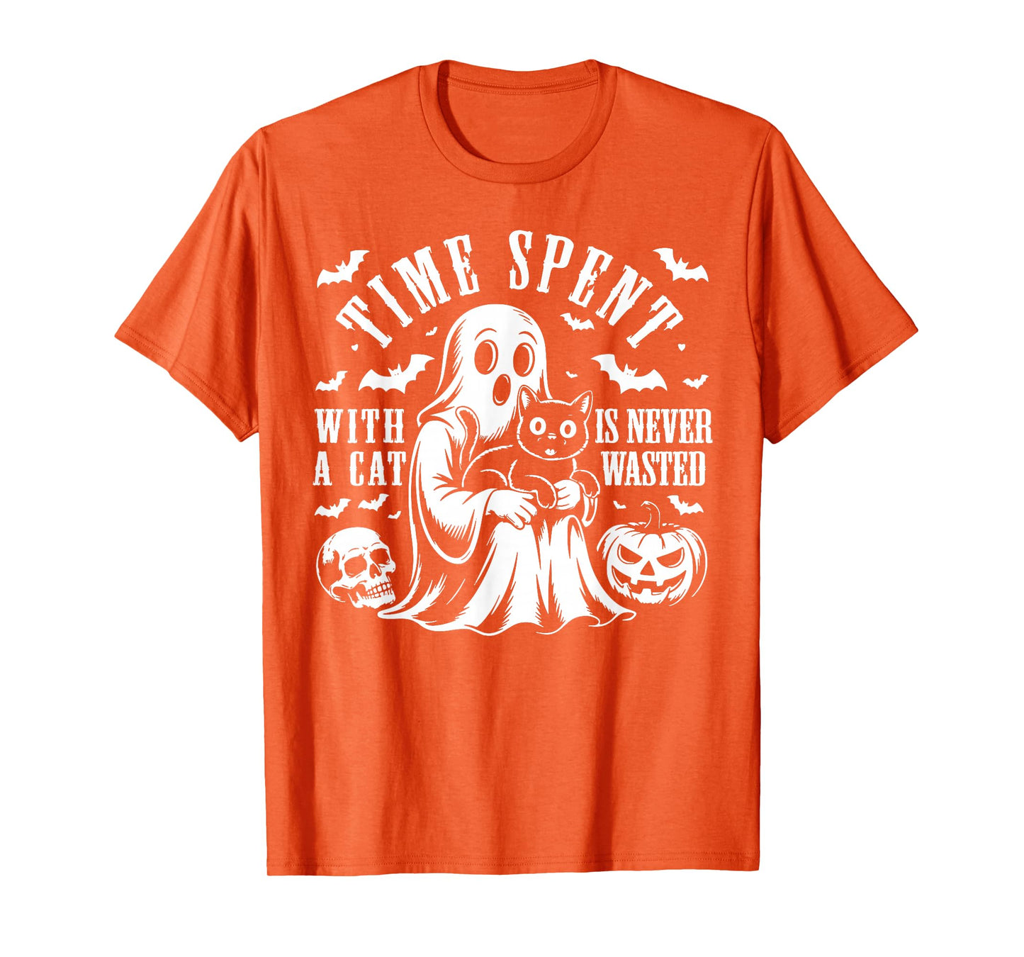 Time Spent with A Cat is Never Wasted Halloween Pumpkin Boo T-Shirt