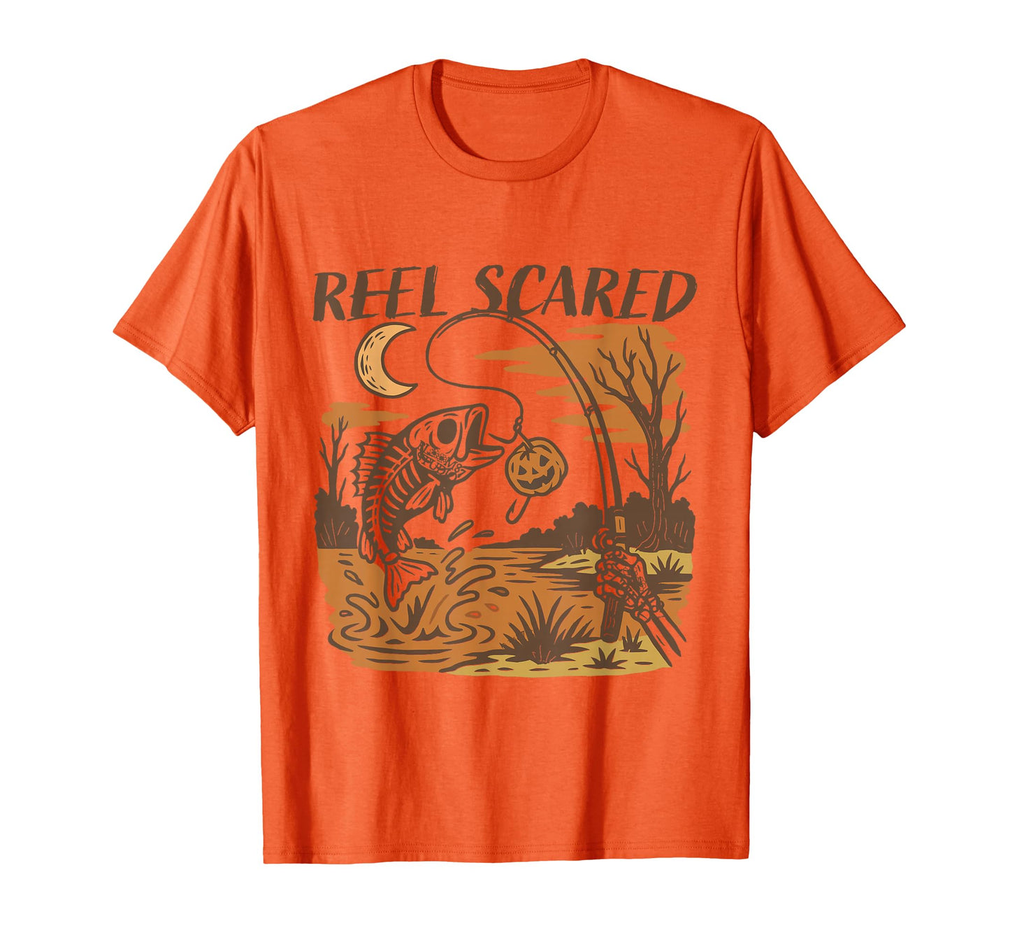 Reel Scared Halloween Fishing Skeleton Fisherman Spooky Fall T-Shirt
