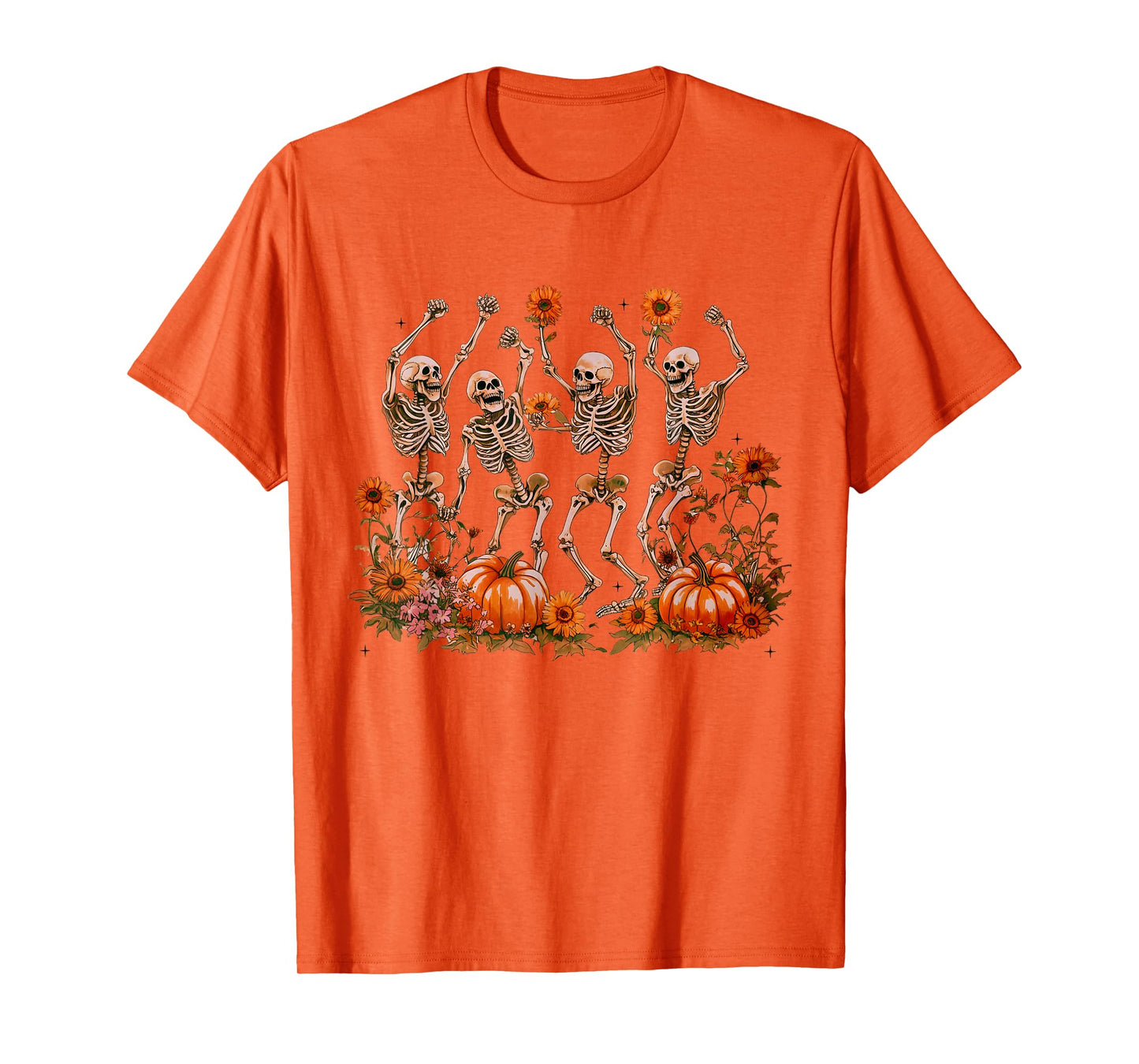 Dancing Skeletons Pumpkin Floral Skeleton Flower Halloween T-Shirt