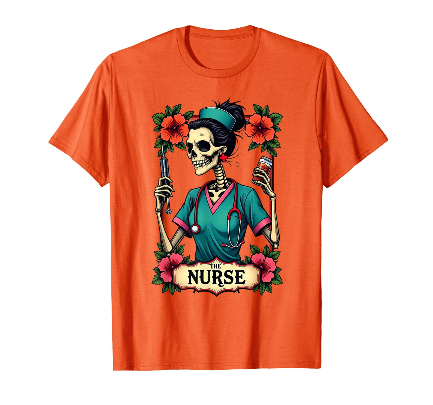 Gothic Tarot Card Skeleton The Nurse T-Shirt