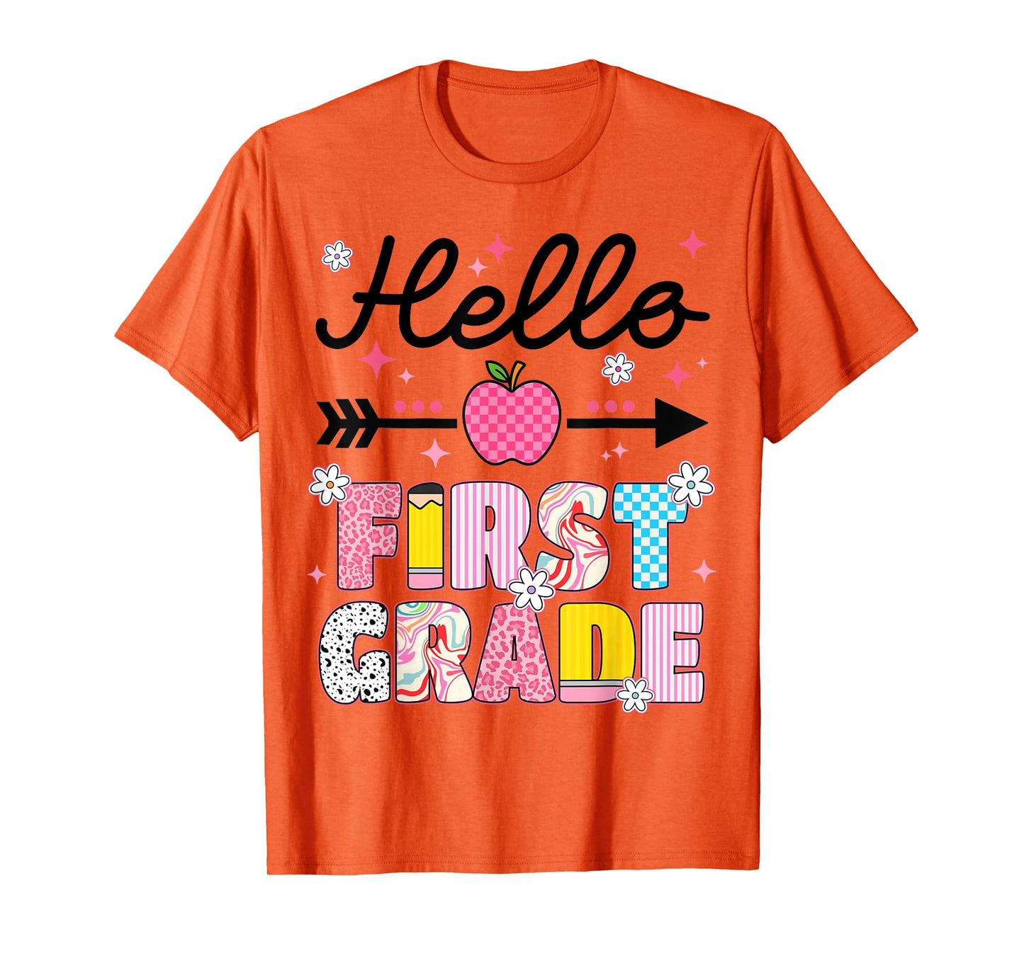 Hello First Grade Apple First Day Of School Teachers Girls T-Shirt