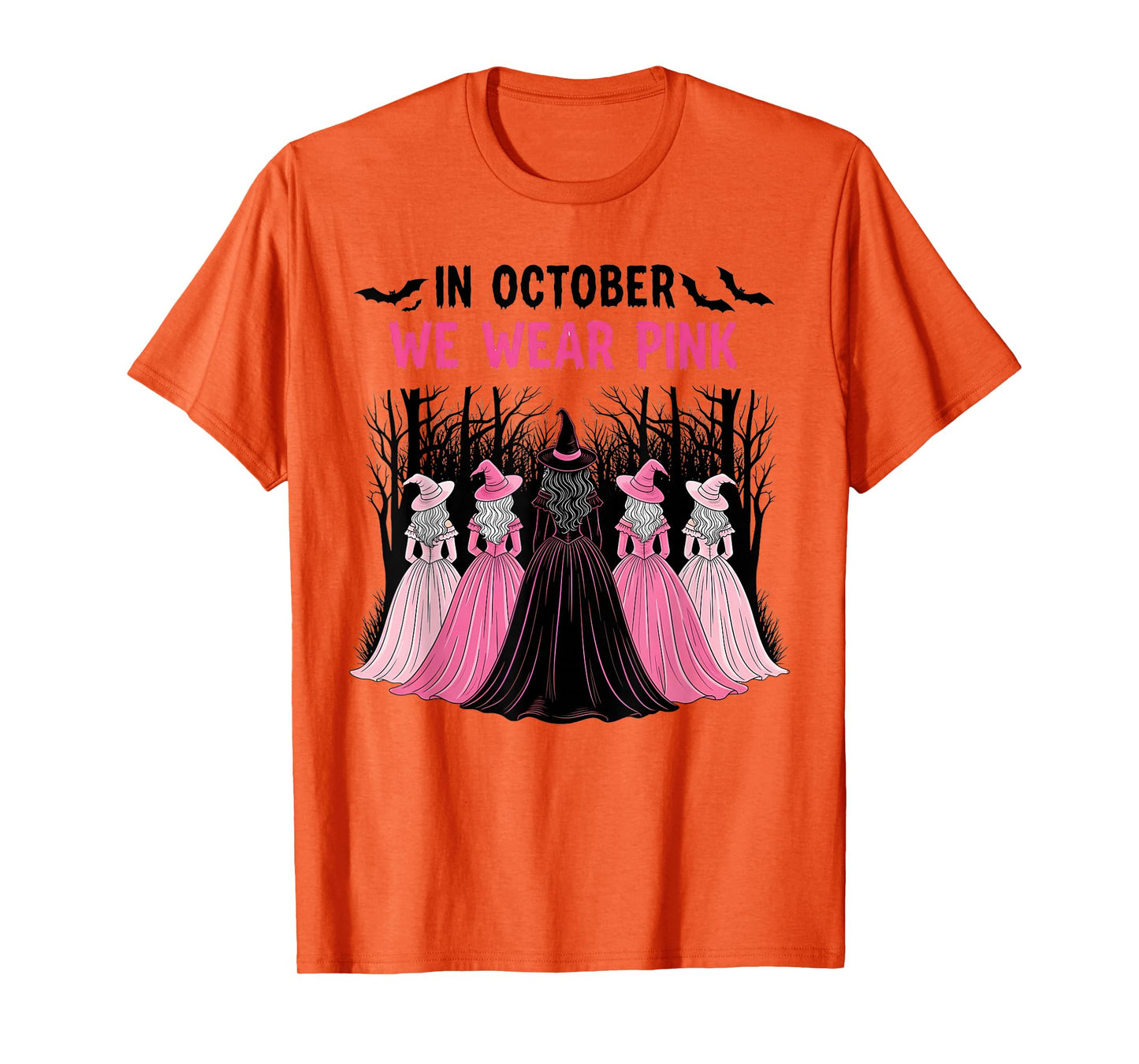 in October We Wear Pink Halloween Breast Cancer Awareness T-Shirt