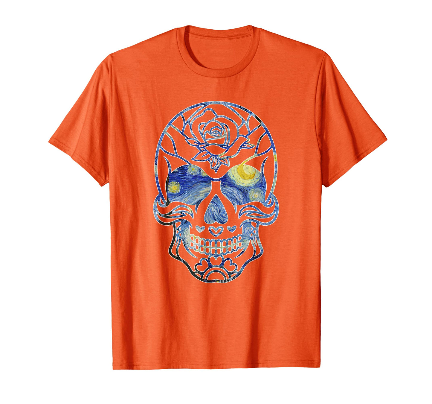 Van Gogh Starry Night Sugar Skull Day of the Dead Art T-Shirt