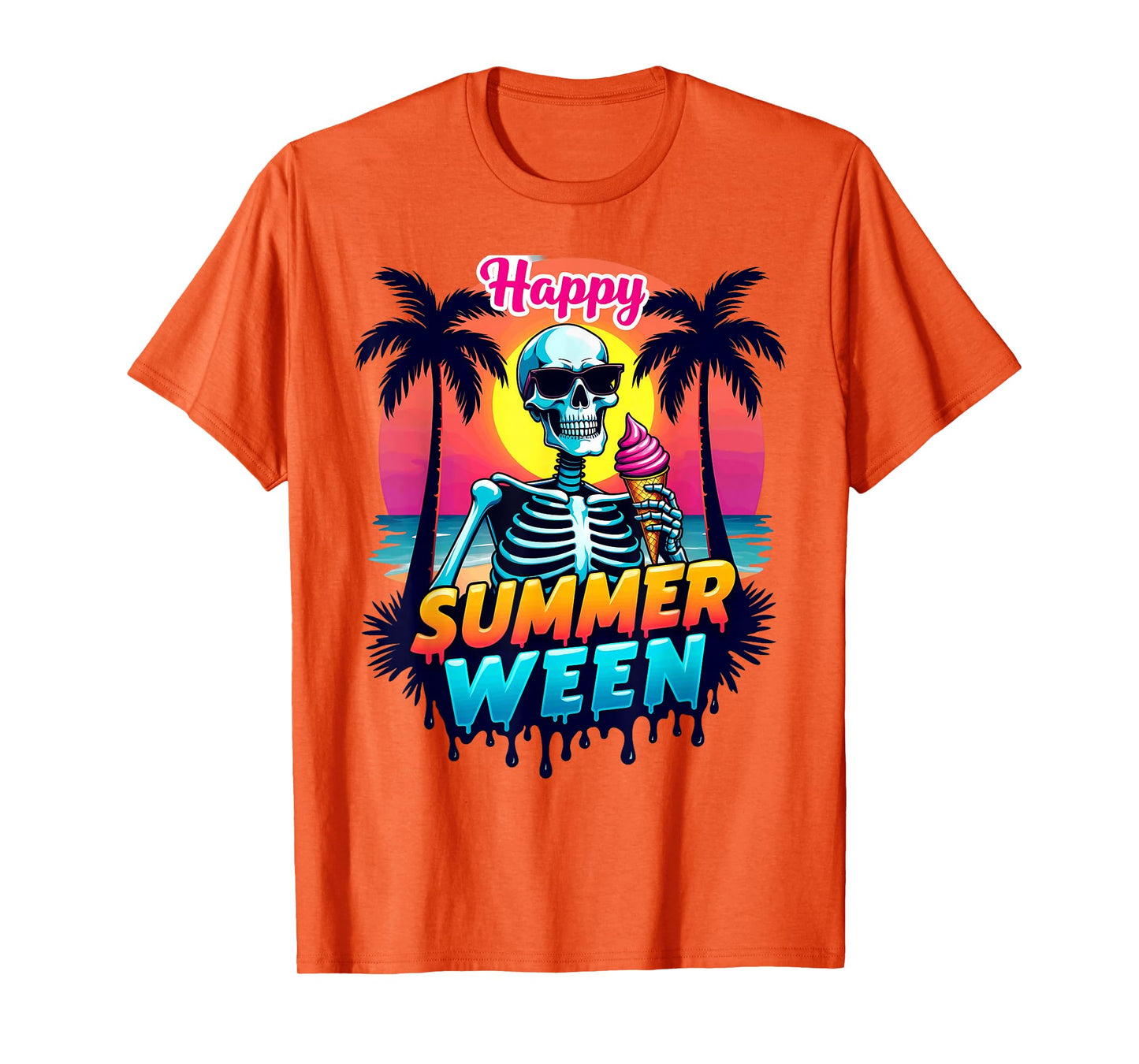 Summer Vacation Tropical Beach Skeleton Happy Summerween T-Shirt