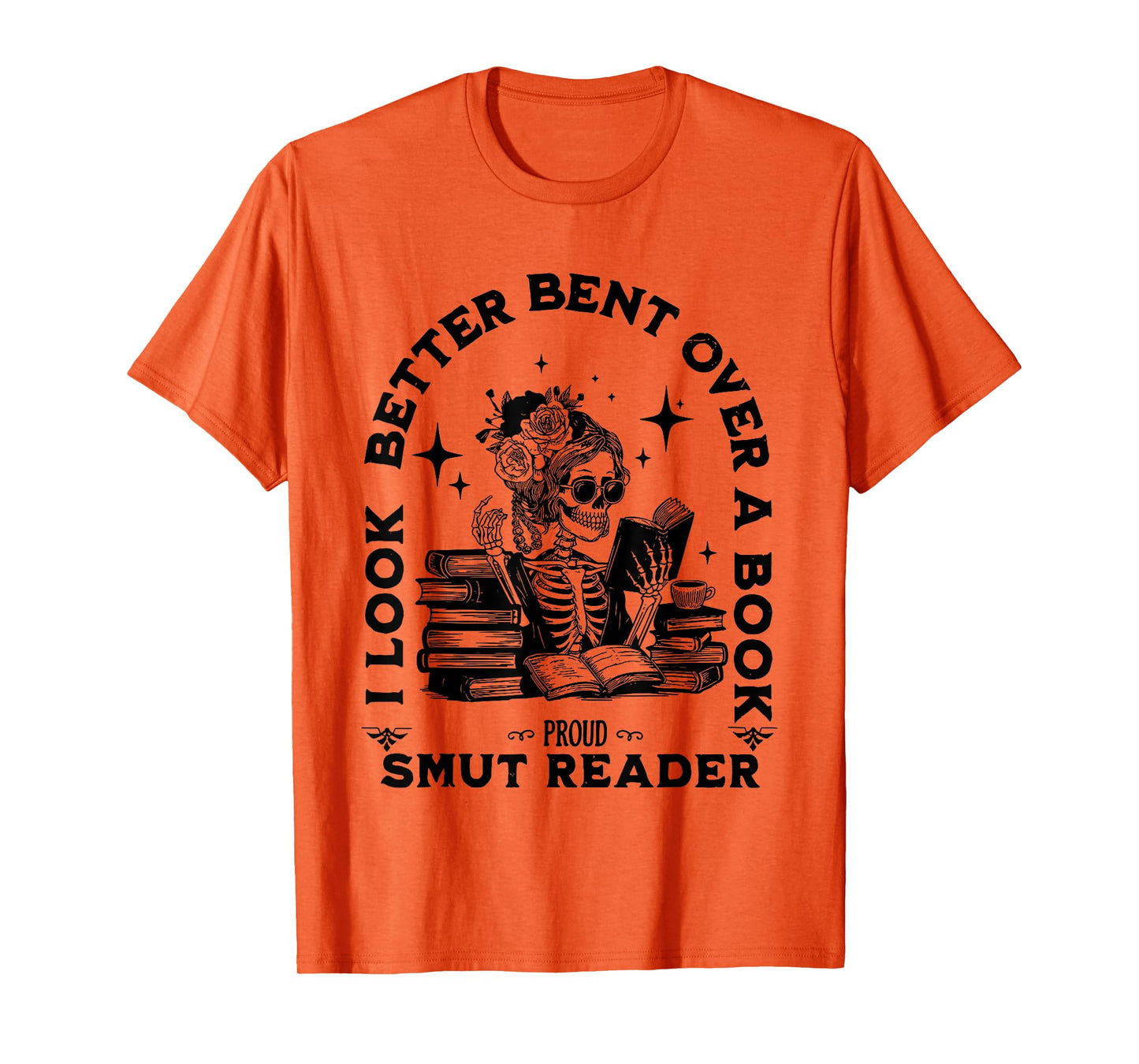 Retro Flower Skeleton Reading I Look Better Bent Over A Book T-Shirt