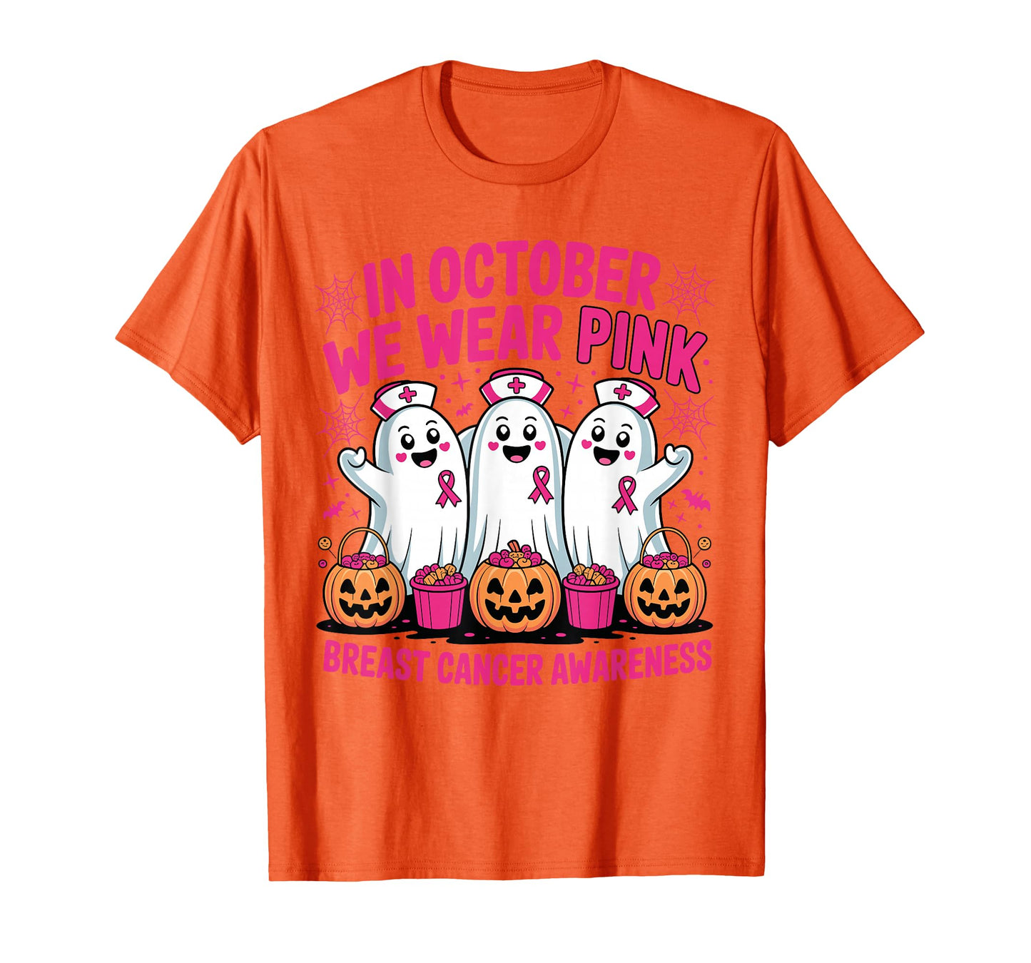 in October We Wear Pink Nurse Breast Cancer Halloween T-Shirt