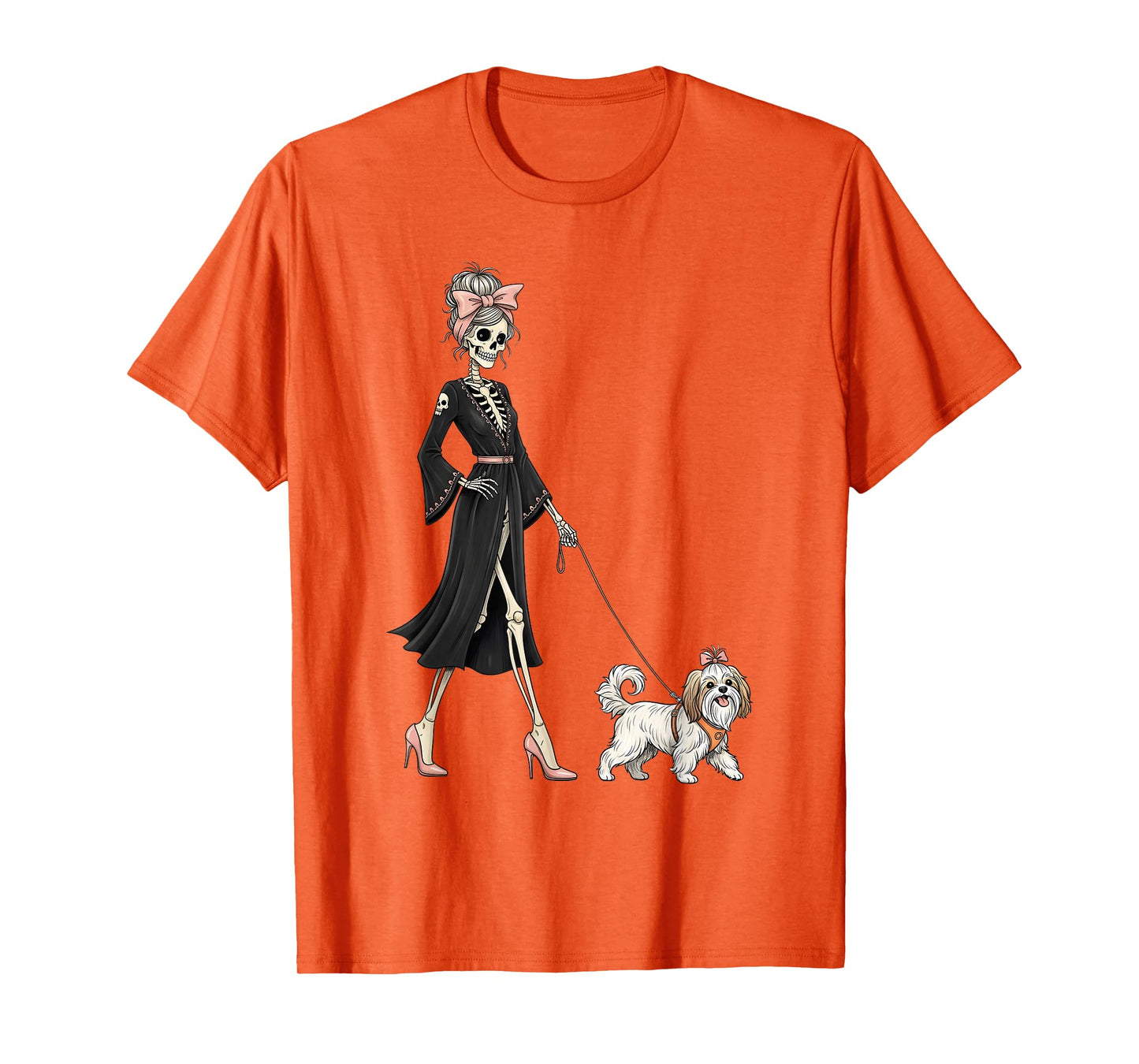 Skeleton Havanese Dog Walking Halloween Women T-Shirt