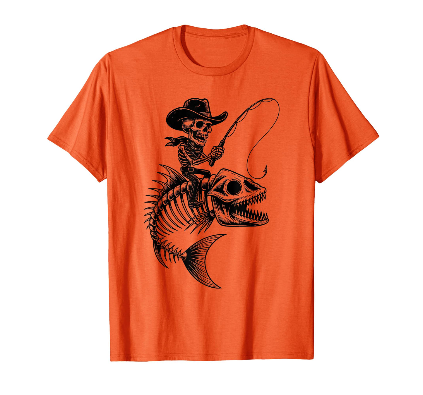 Cowboy Skeleton Riding Fish Bones Spooky Fishing Western T-Shirt