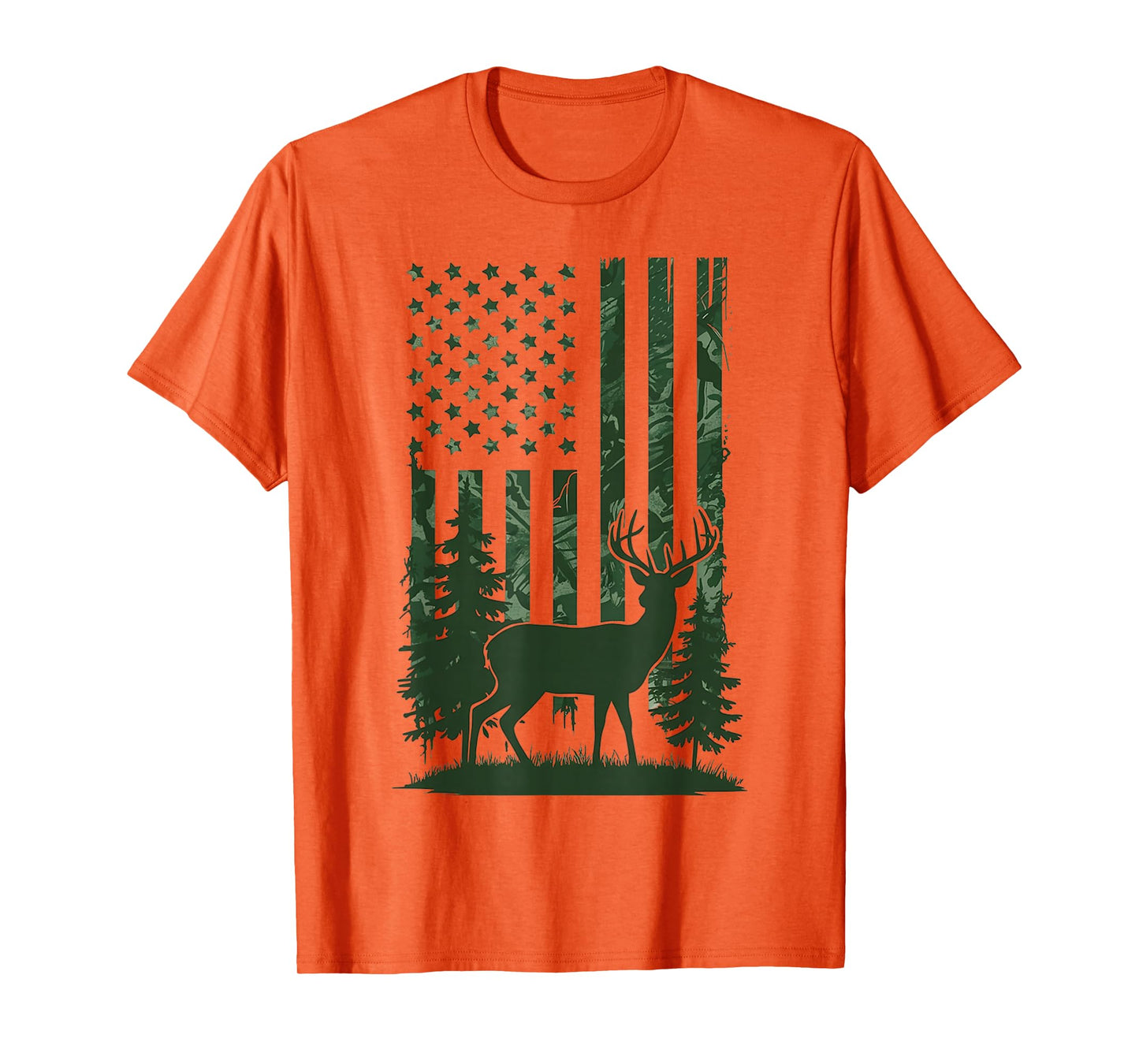 Deer Hunting Camo American Flag Nature Background USA Flag T-Shirt