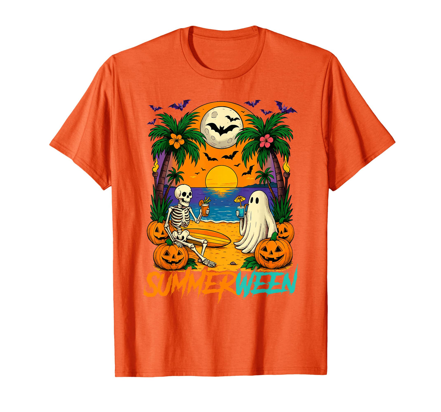 Summerween Ghost & Skeleton Halloween Summer Beach Vacation T-Shirt