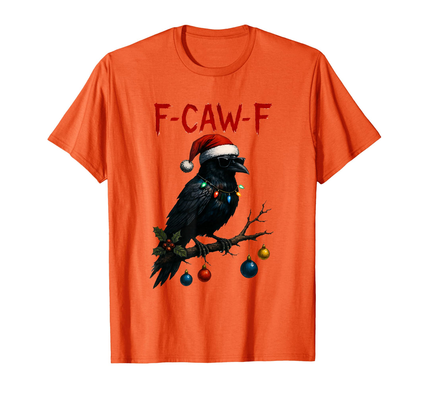 Black Crow F-Caw-F Funny Retro Christmas Lights Santa Hat T-Shirt