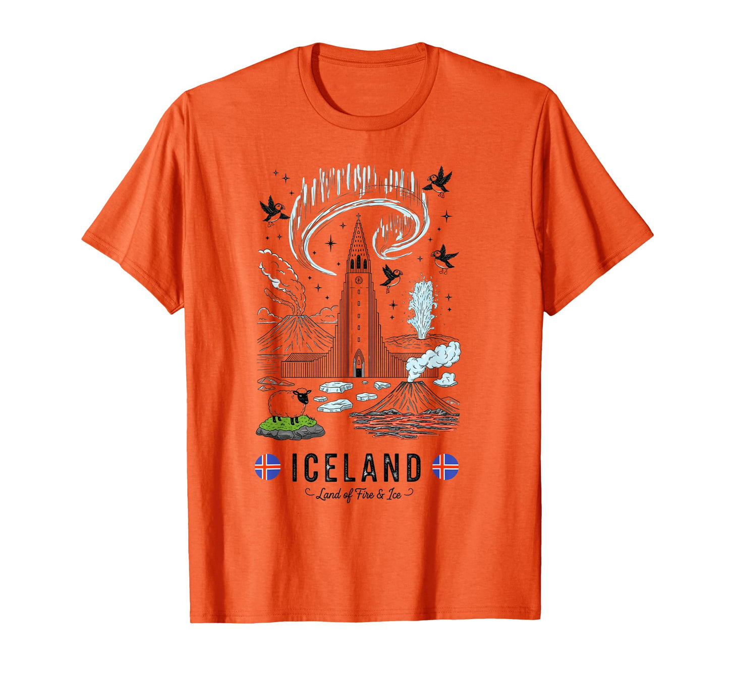 Iceland Nature Wonders Aurora Volcano Puffins Souvenir T-Shirt