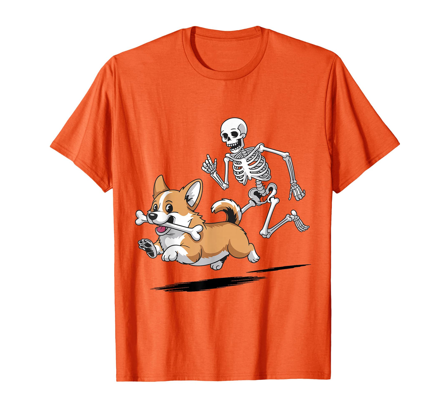 Funny Skeleton Chasing Corgi Halloween for Dog Mom Pet Lover T-Shirt