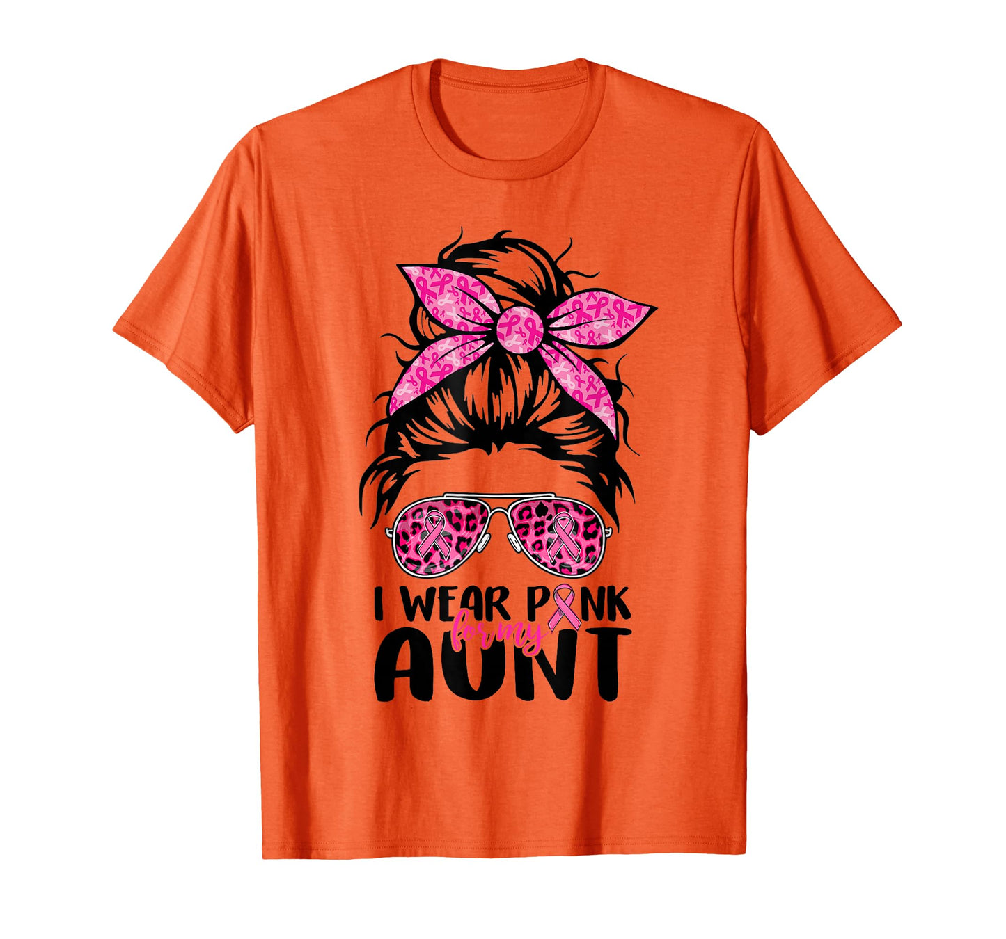 I Wear Pink For My Aunt Messy Bun Breast Cancer Support T-Shirt