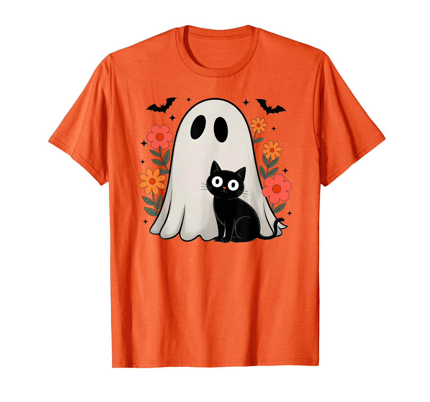 Retro Floral Ghost Black Cat Halloween Costume Men Women T-Shirt