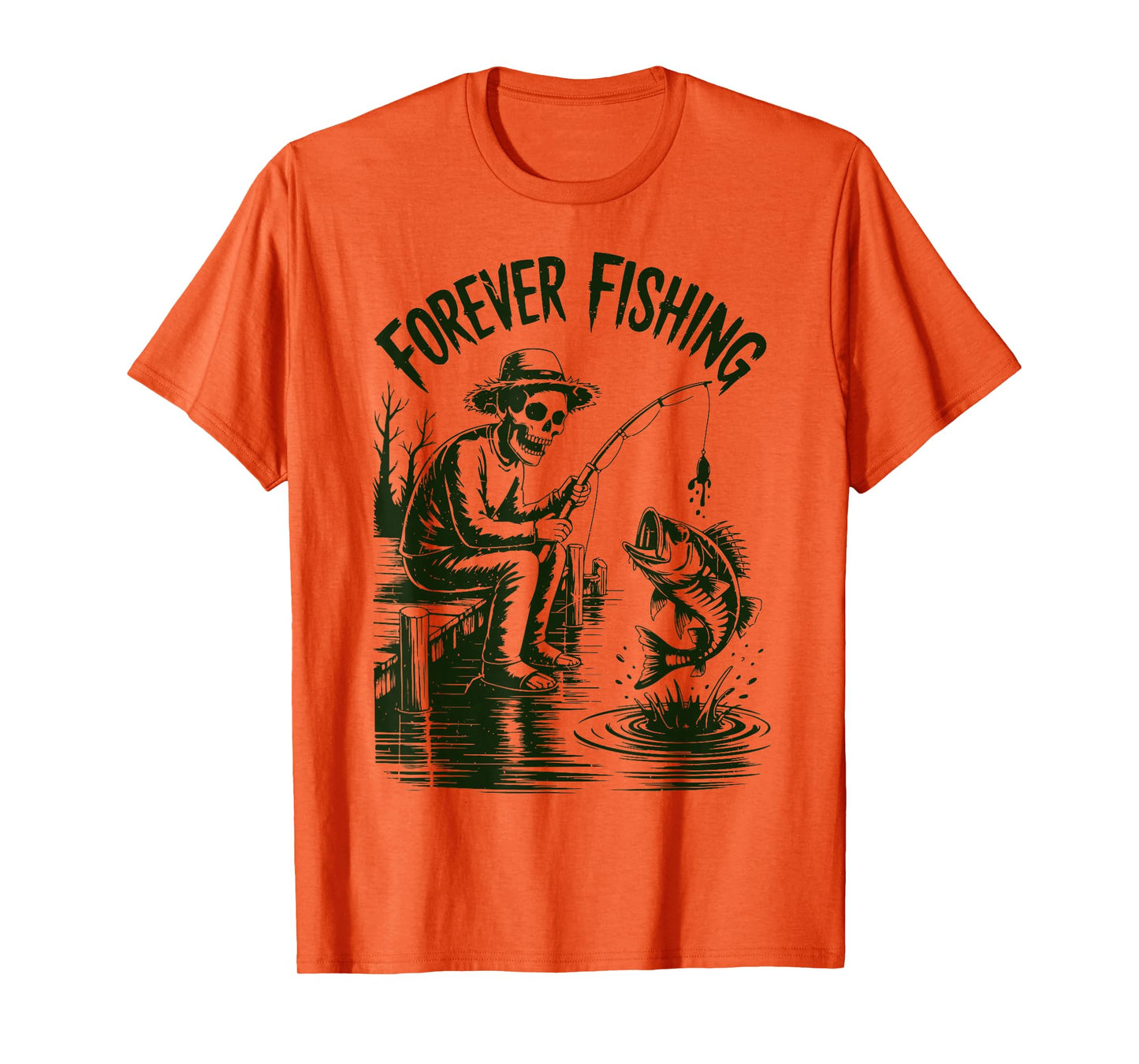 Youth Boy Forever Fishing Halloween Skeleton Funny Fisherman T-Shirt